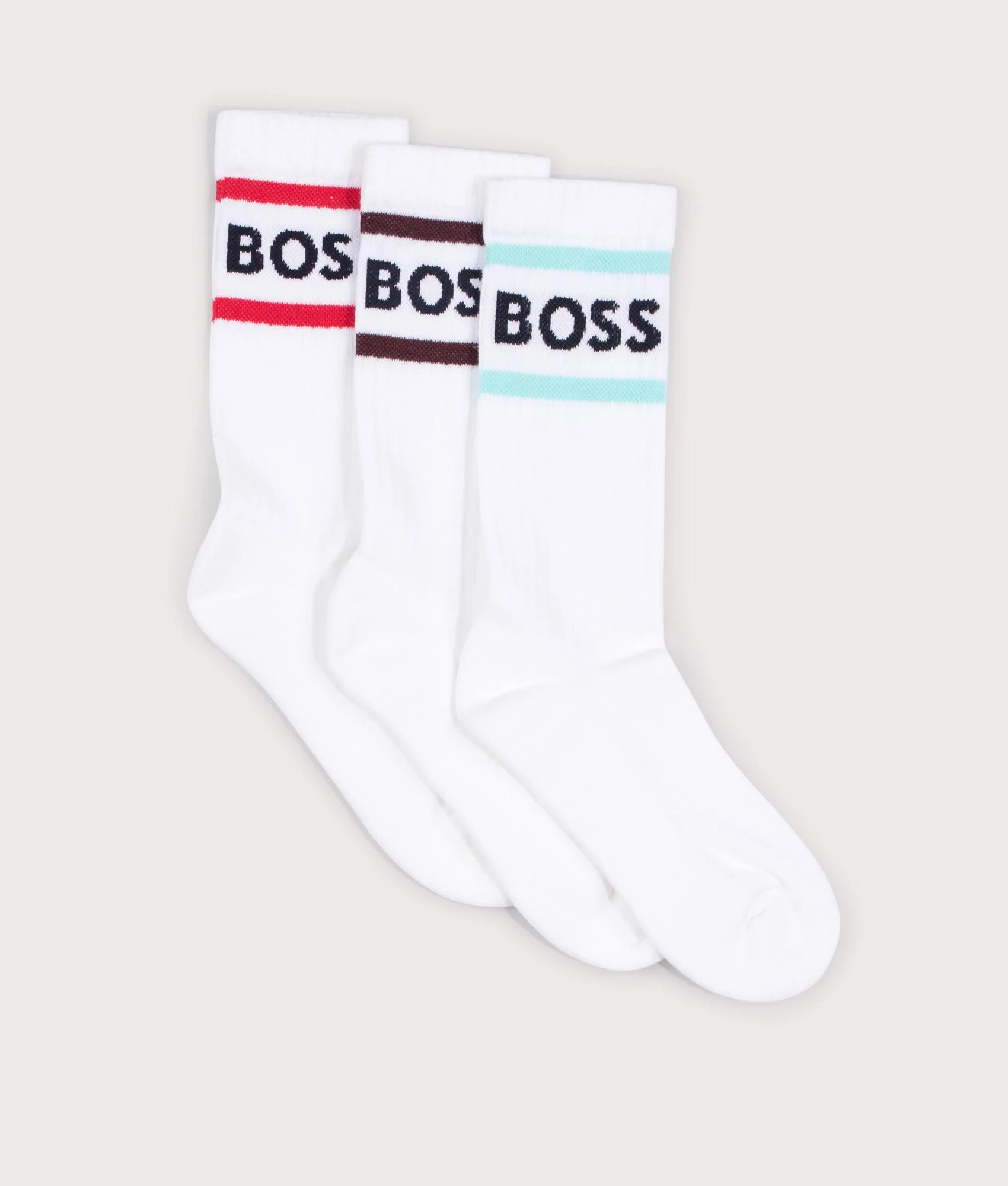 Three Pack of Short Rib Stripe Logo Socks