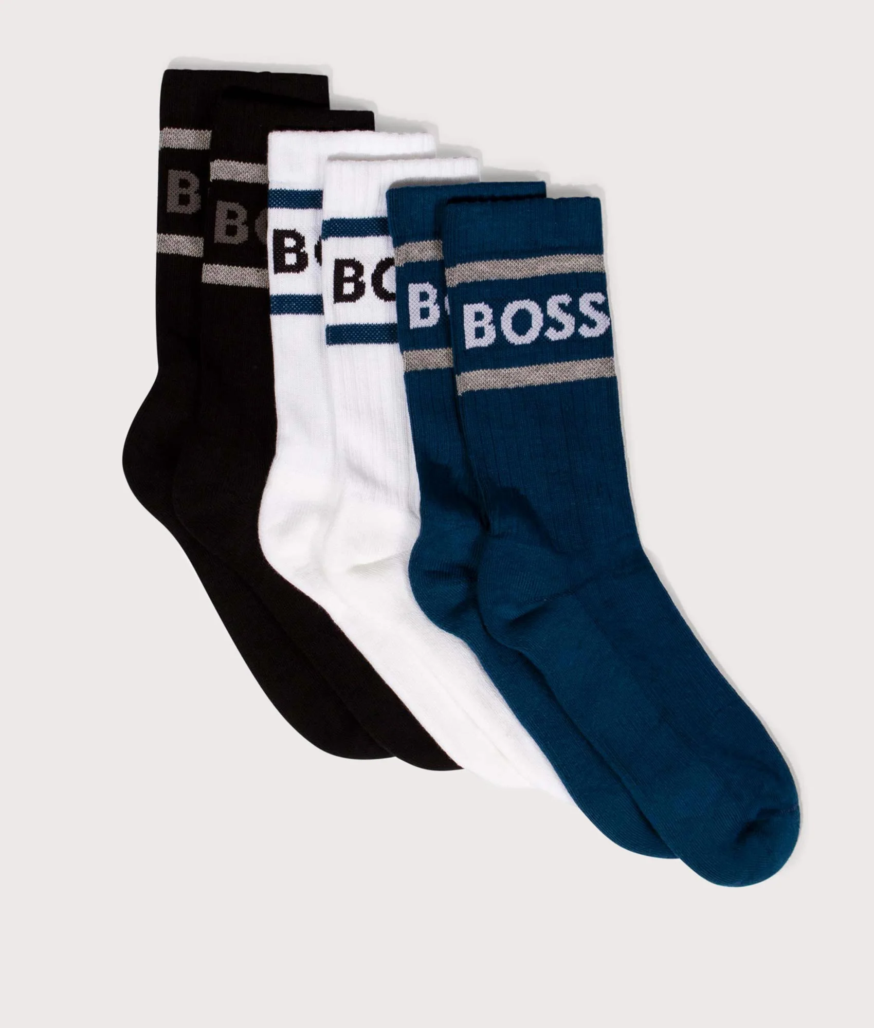Three Pack of Short Rib Stripe Logo Socks