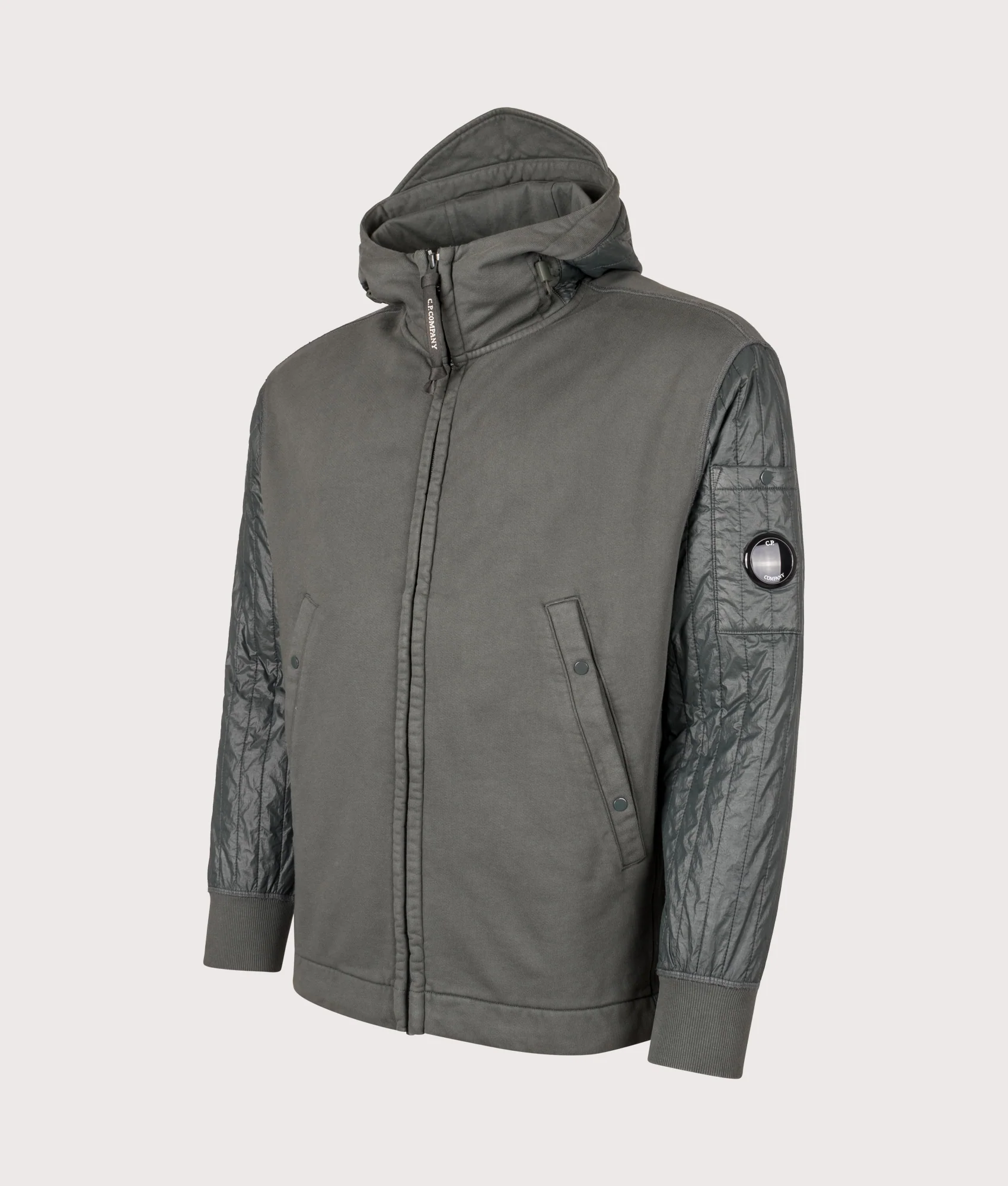 Diagonal Raised Fleece Full Zip Hooded Sweatshirt