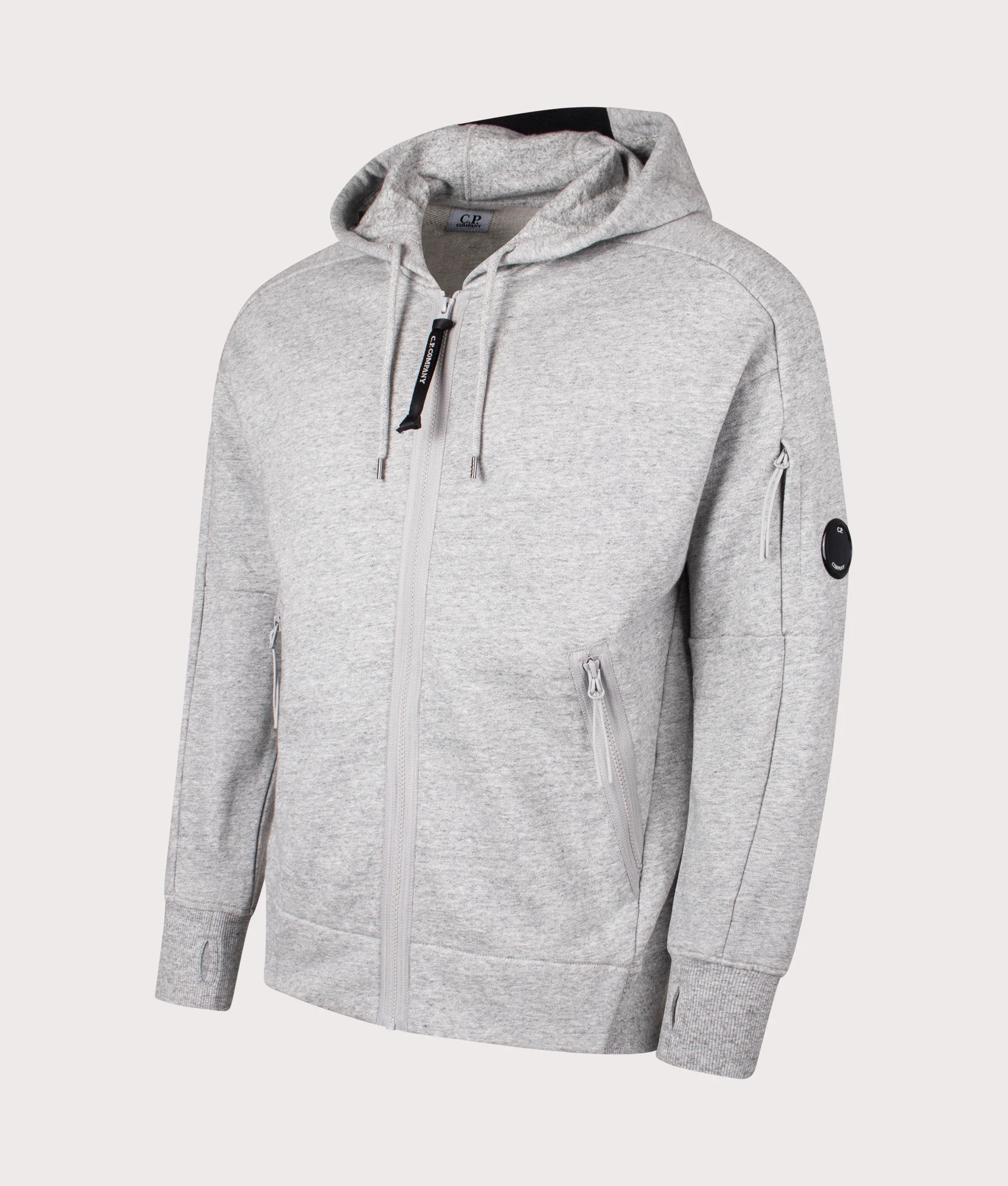 Diagonal Raised Fleece Zip Through Hoodie