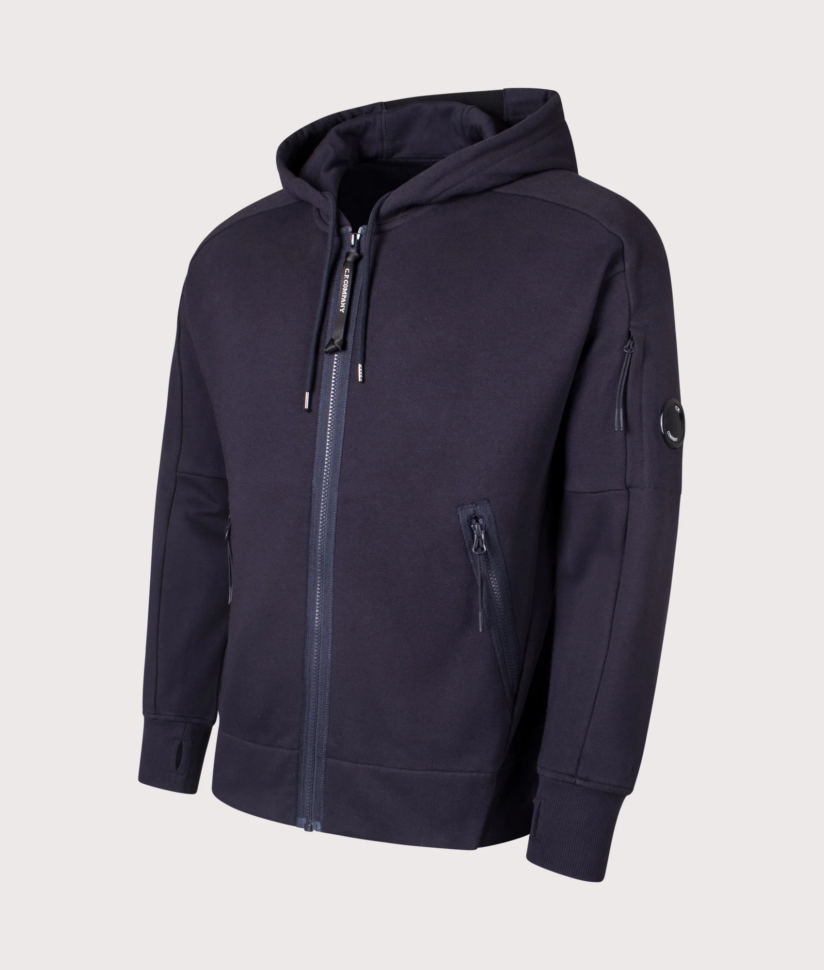 Diagonal Raised Zip Through Hoodie