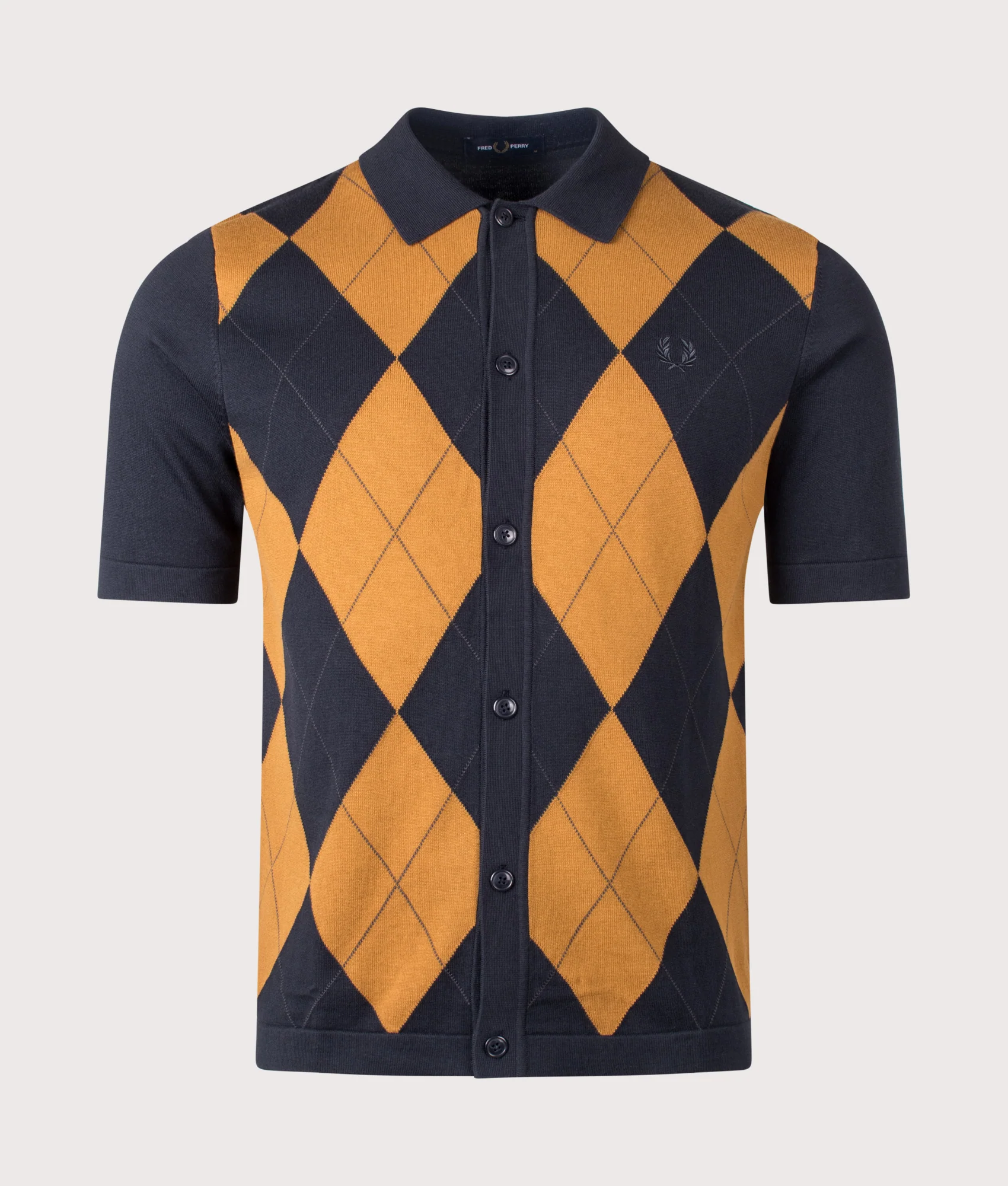 Regular Fit Argyle Button Through Knitted Shirt