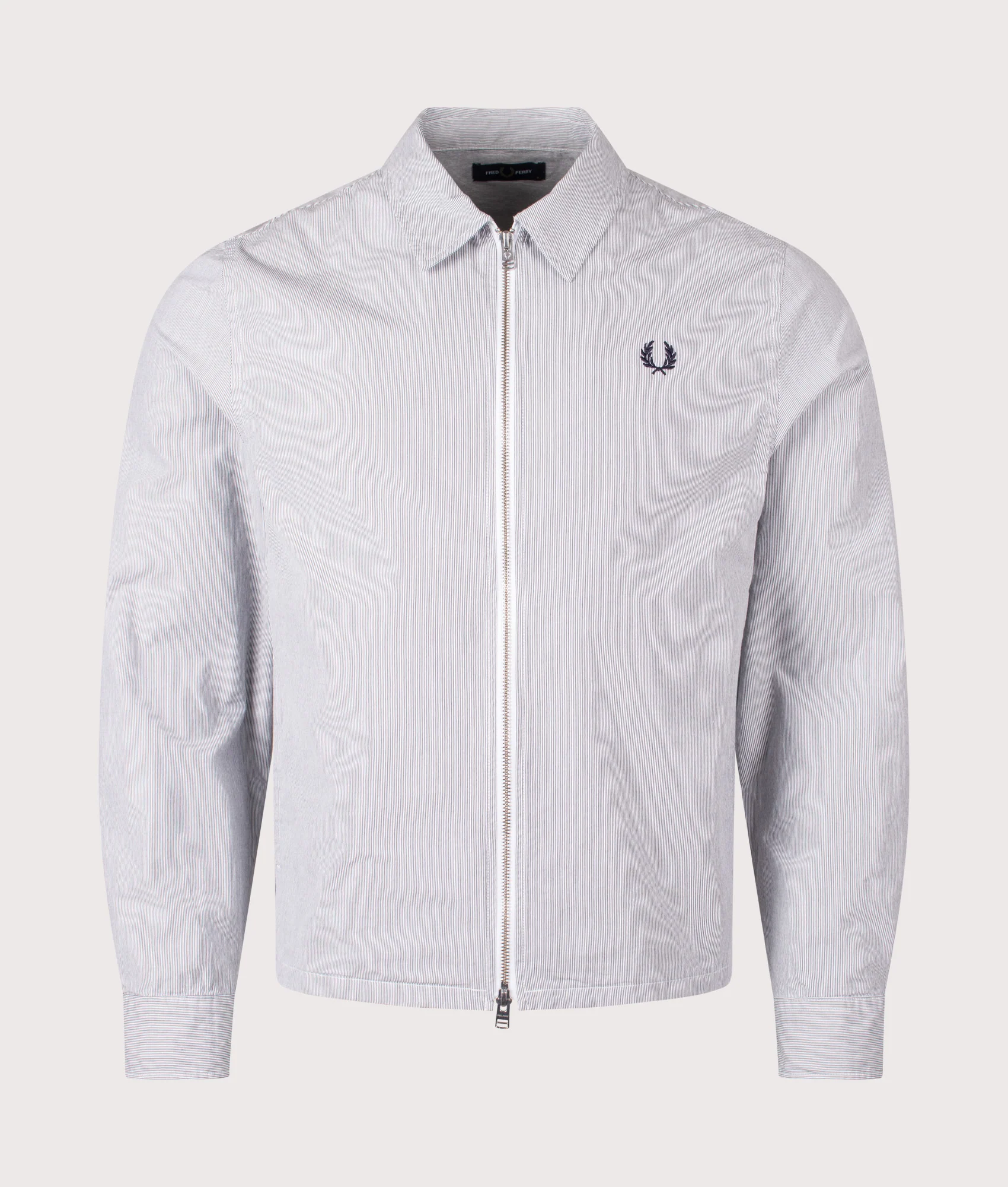 Regular Fit Striped Seersucker Zip Through Overshirt
