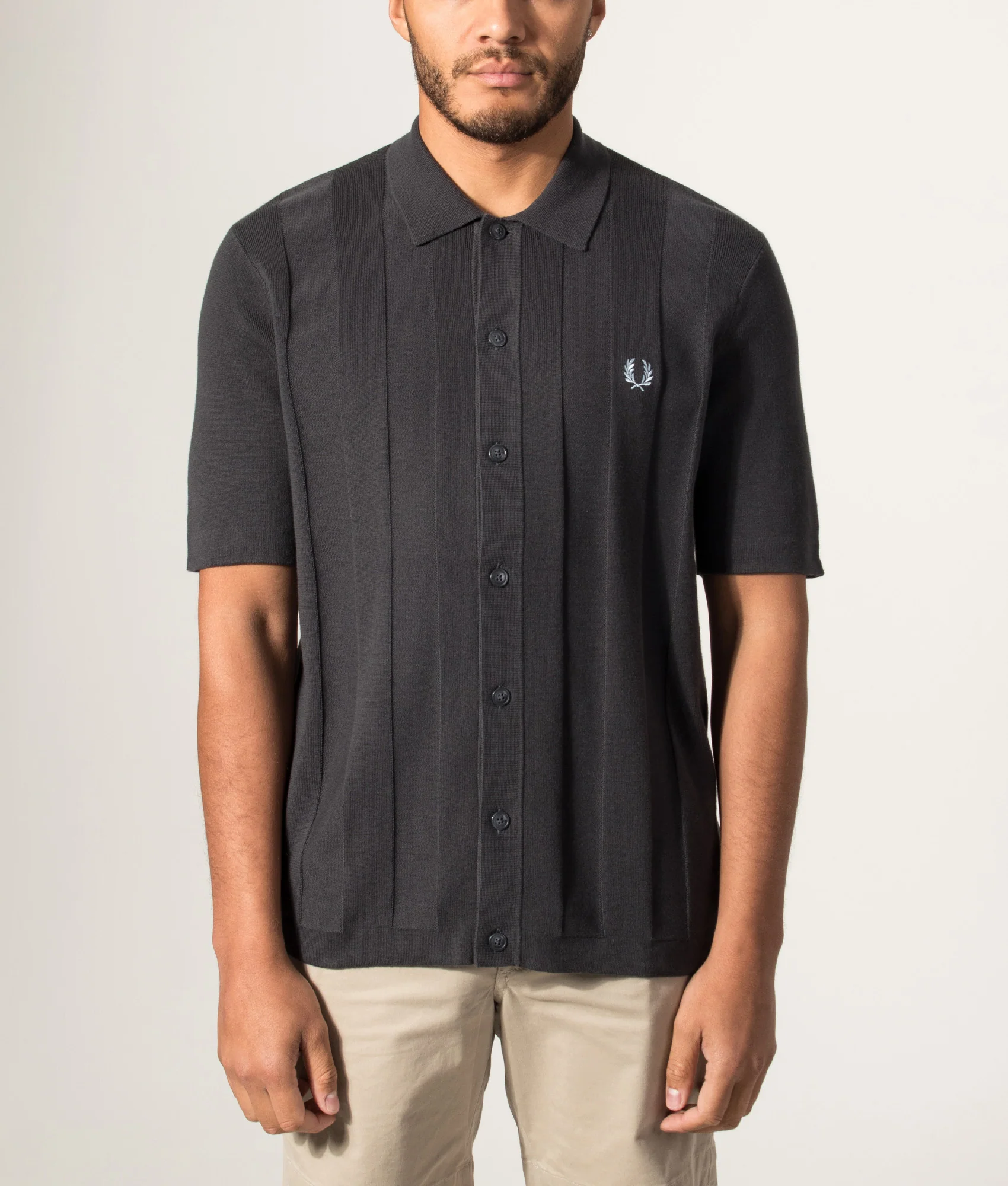 Regular Fit Tonal Vertical Stripe Knitted Shirt - Image 2