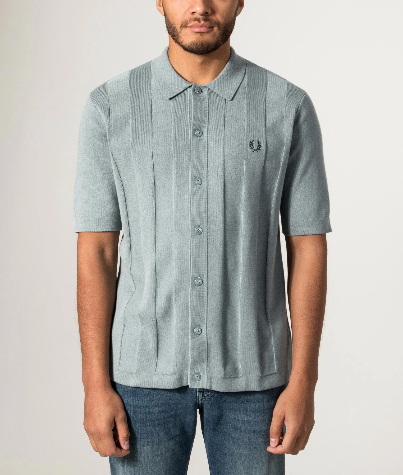 Regular Fit Tonal Vertical Stripe Knitted Shirt - Image 2