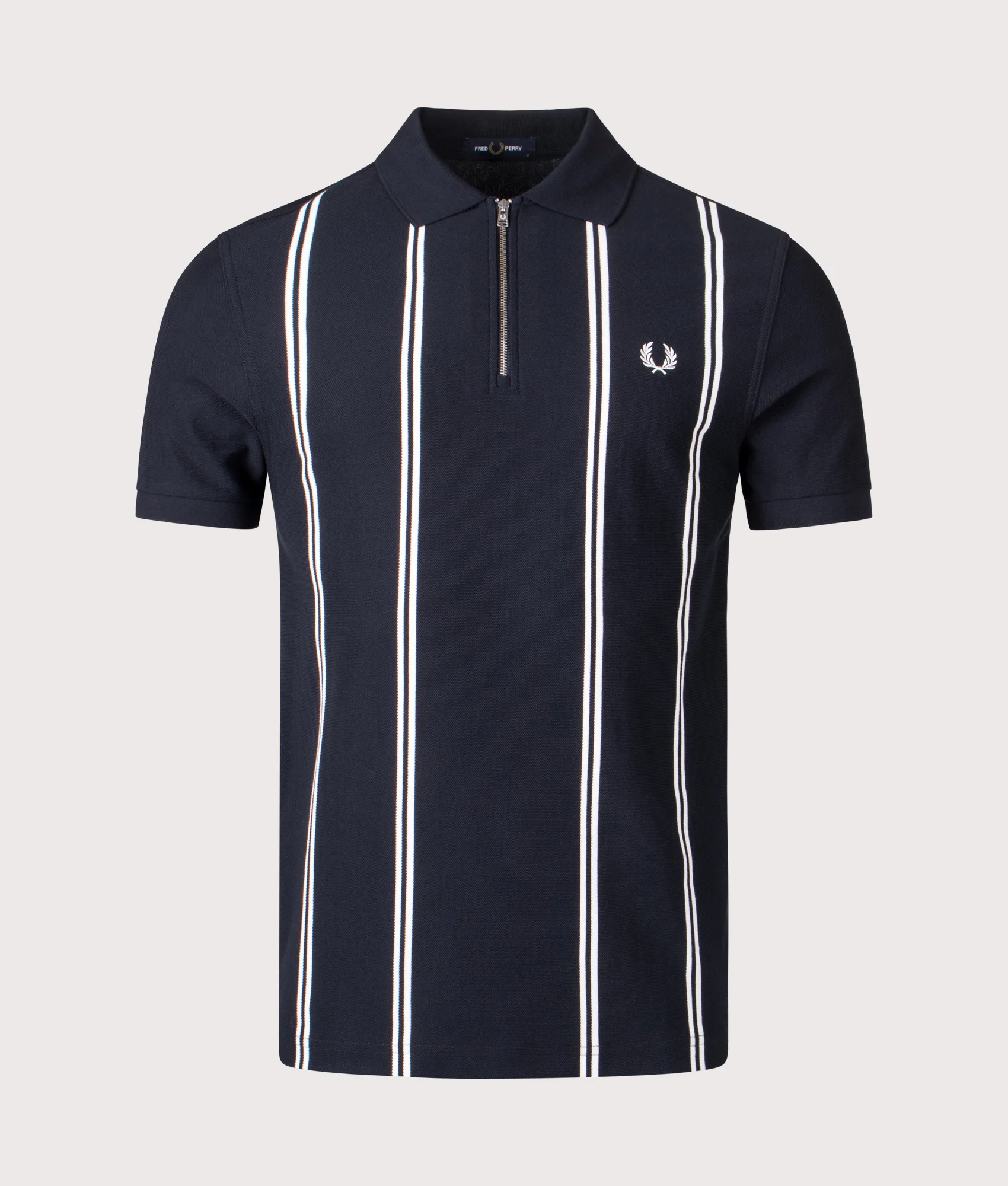 Regular Fit Vertical Stripe Zip Neck Polo Shirt