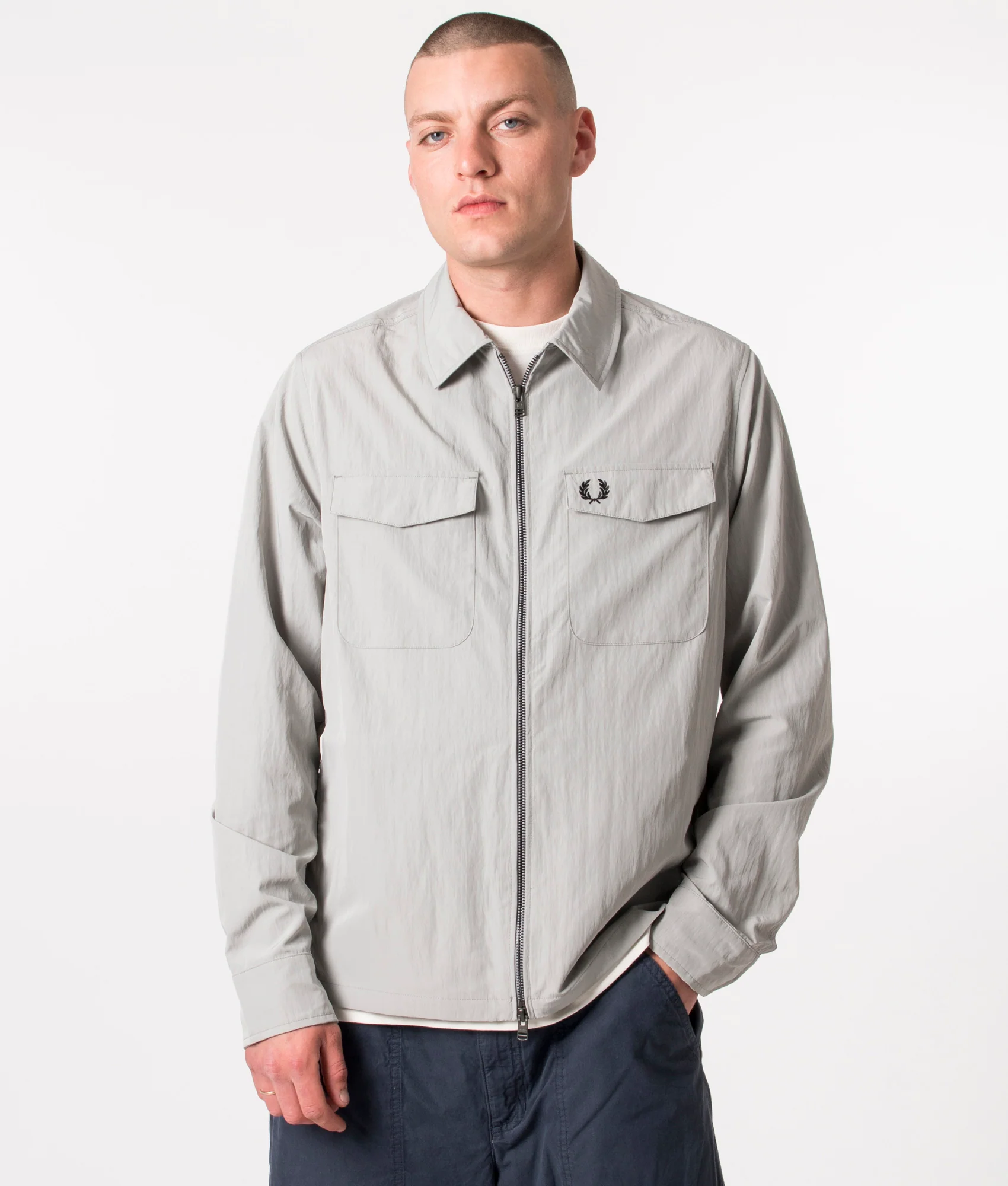 Regular Fit Zip Through Lightweight Textured Overshirt