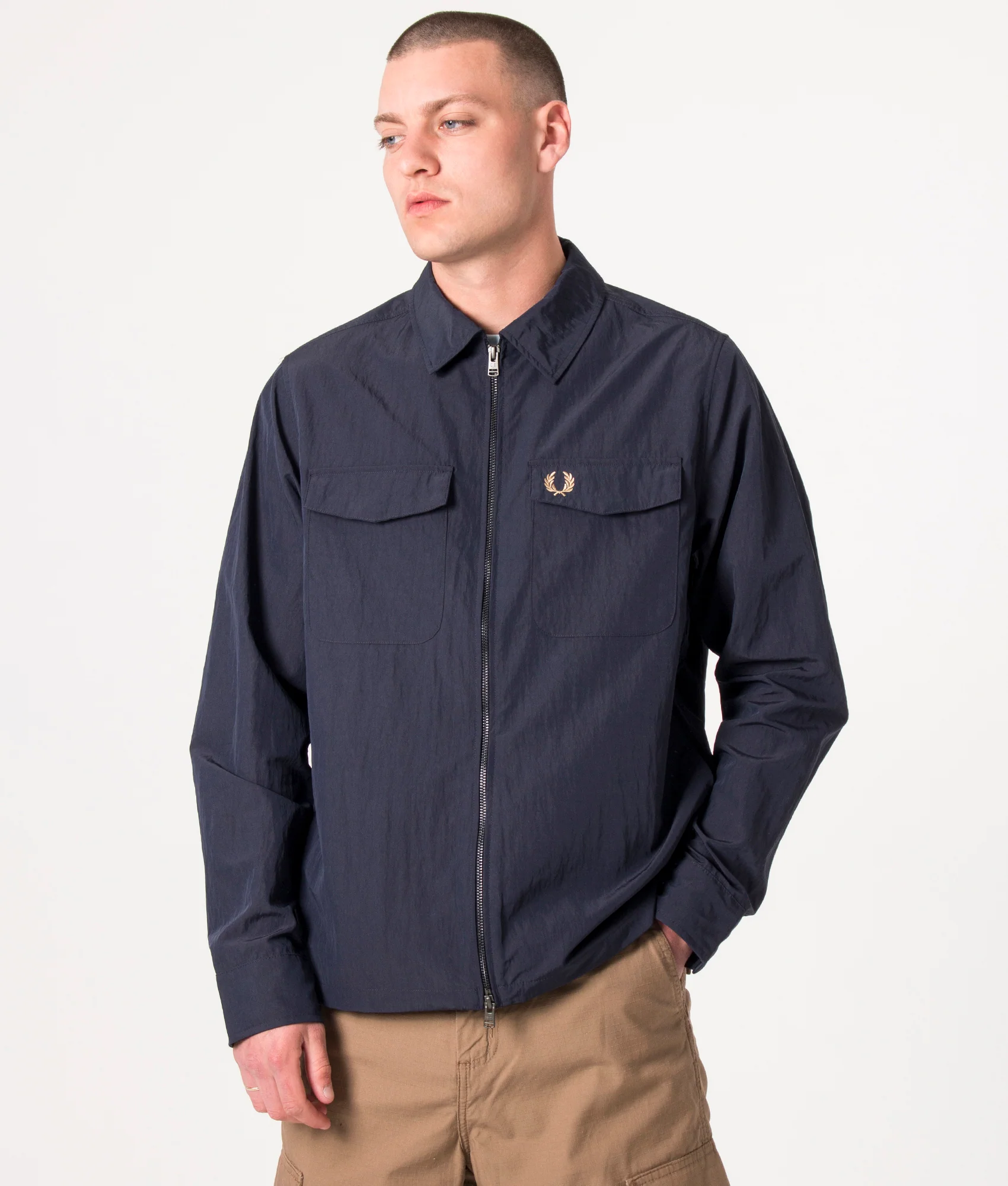 Regular Fit Zip Through Lightweight Textured Overshirt