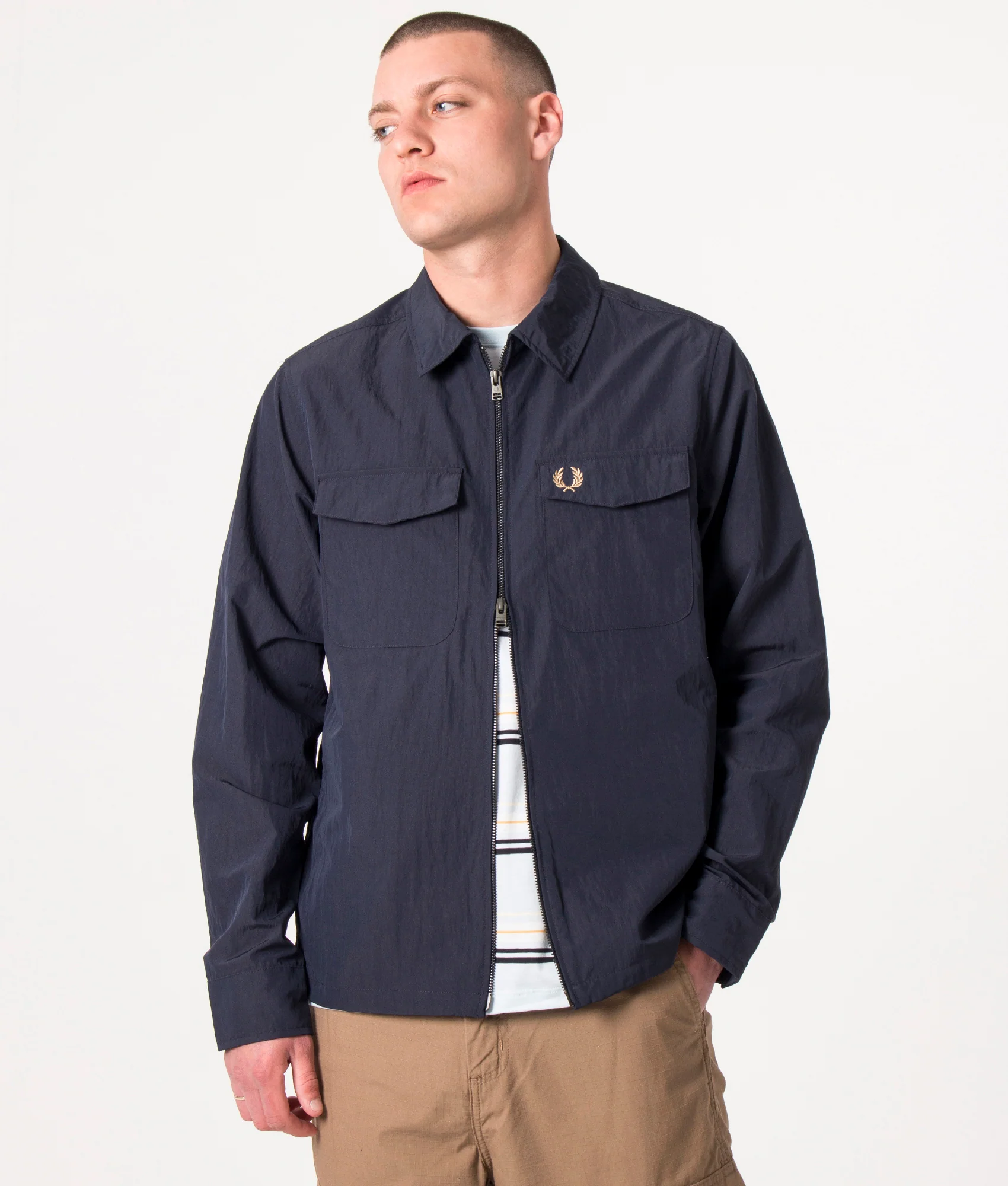 Regular Fit Zip Through Lightweight Textured Overshirt - Image 3