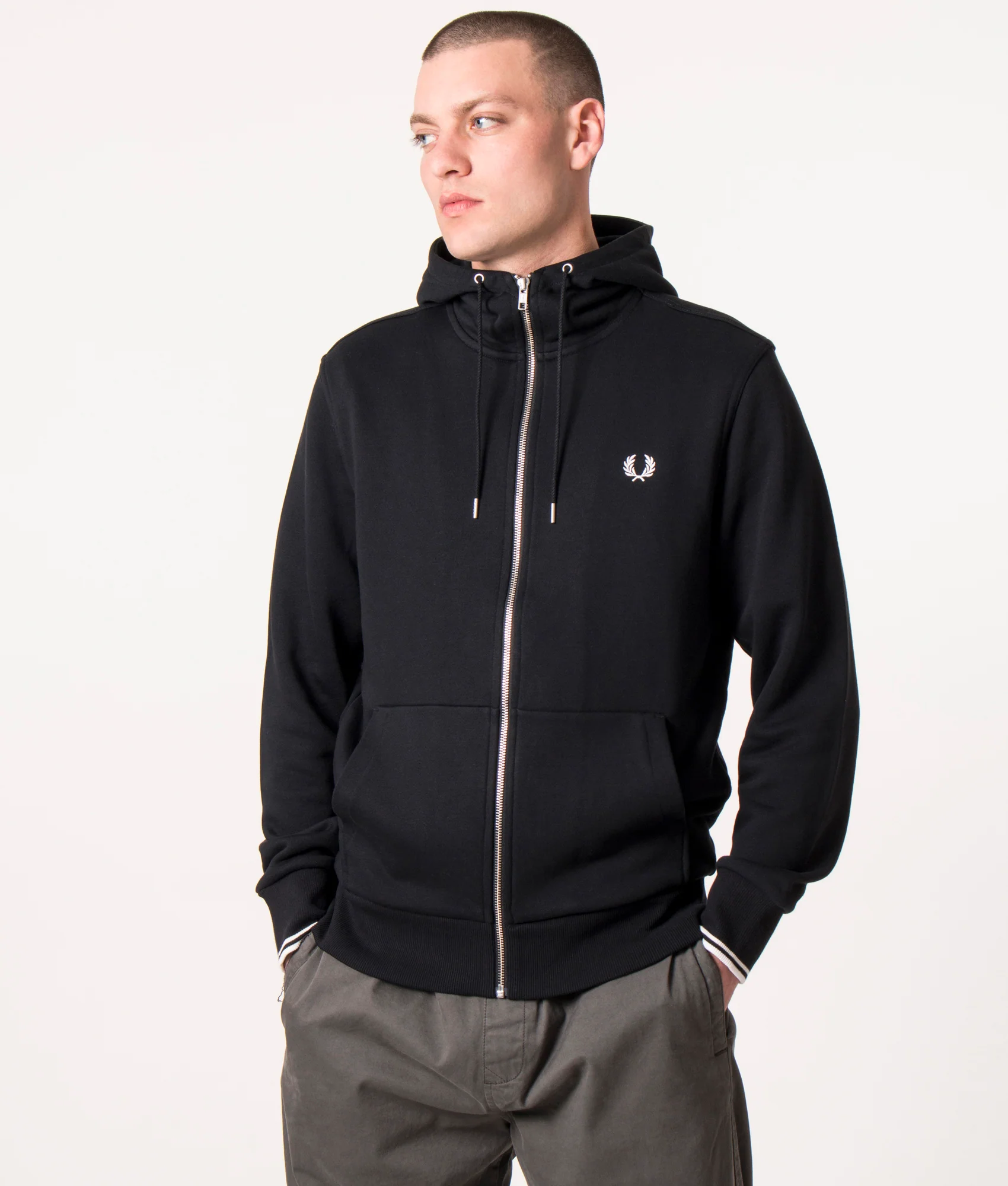 Regular Fit Zip Through Contrast Tipped Hoodie - Image 2