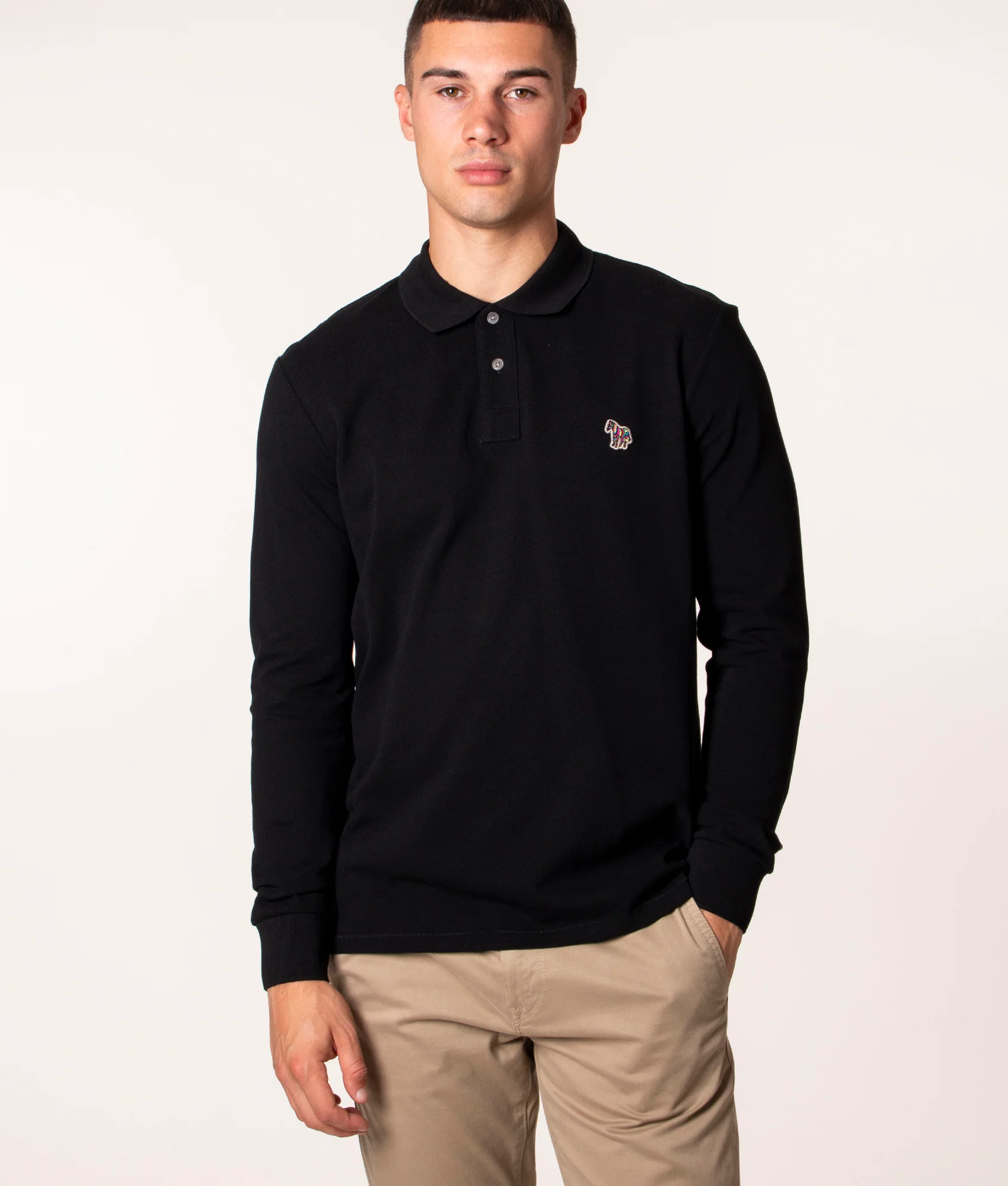 Regular Fit Long Sleeve Zebra Polo Shirt