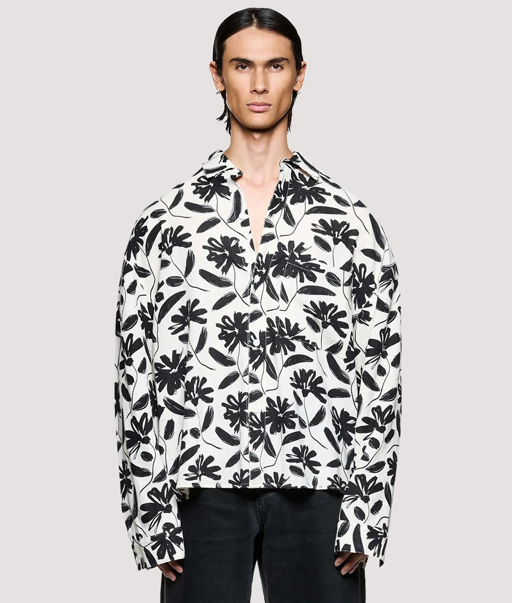 Box Fit Floral Linen Dress Shirt