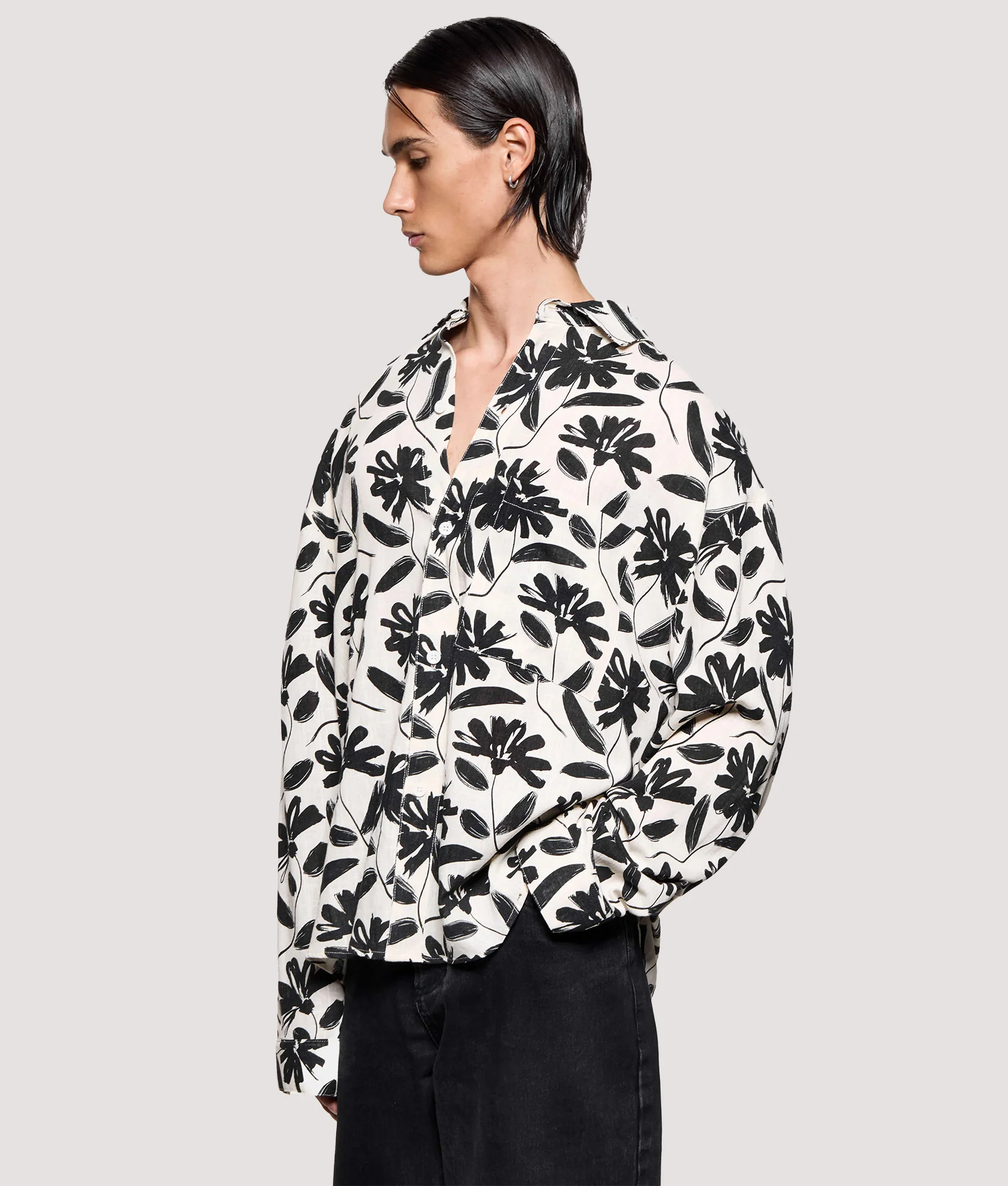 Box Fit Floral Linen Dress Shirt - Image 3