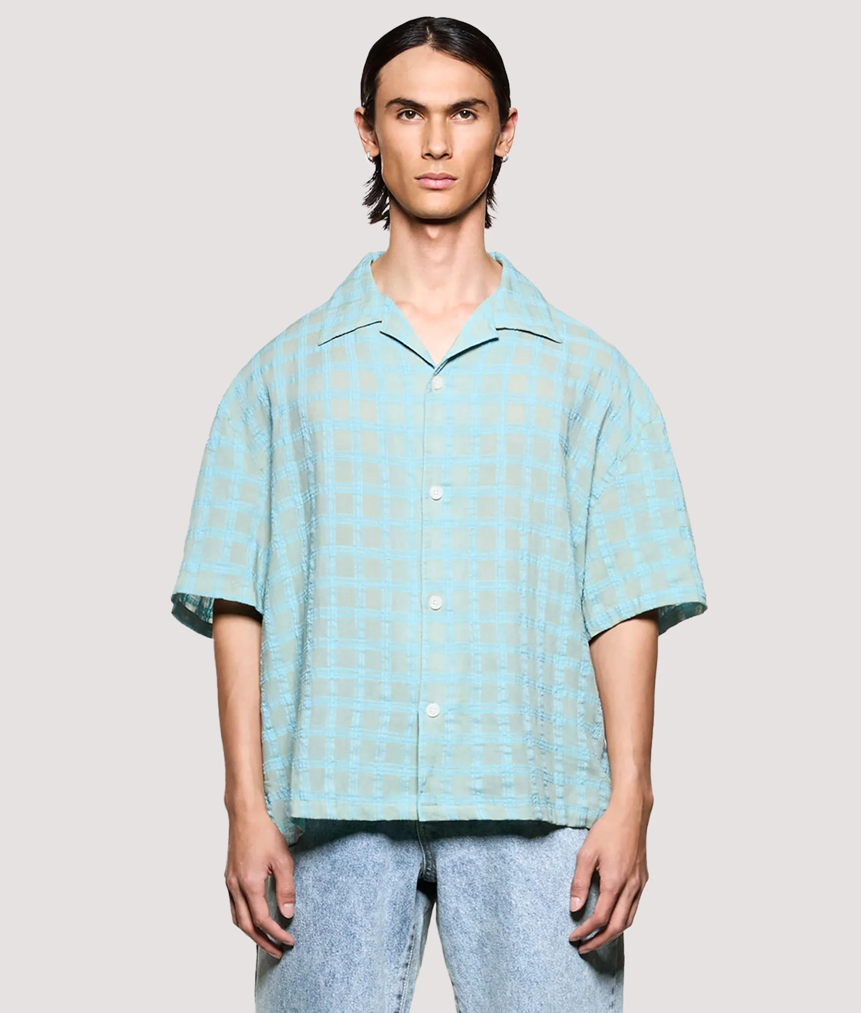 Box Fit Grid Check Short Sleeve Vacation Shirt