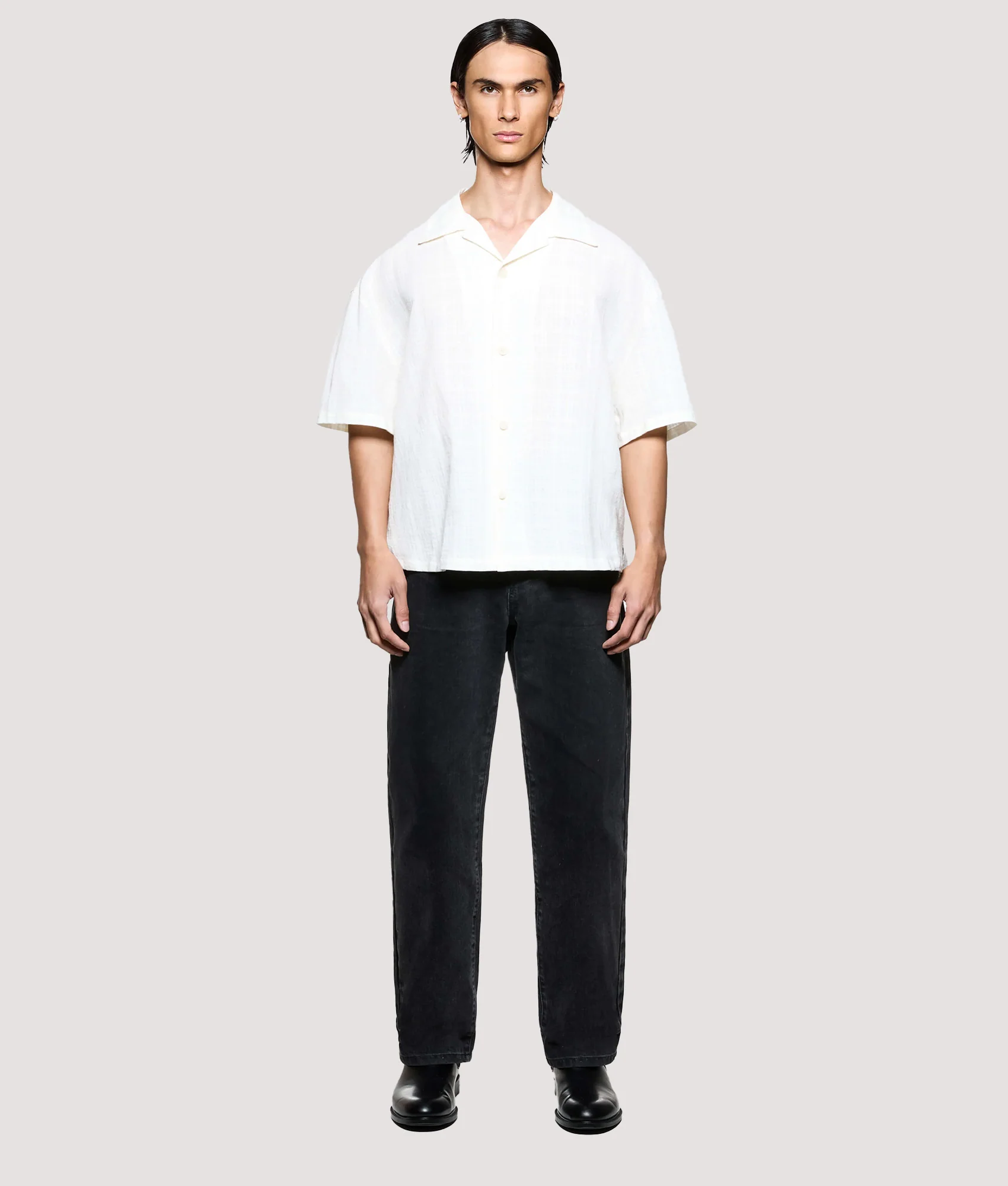 Box Fit Loose Weave Check Short Sleeve Vacation Shirt - Image 6