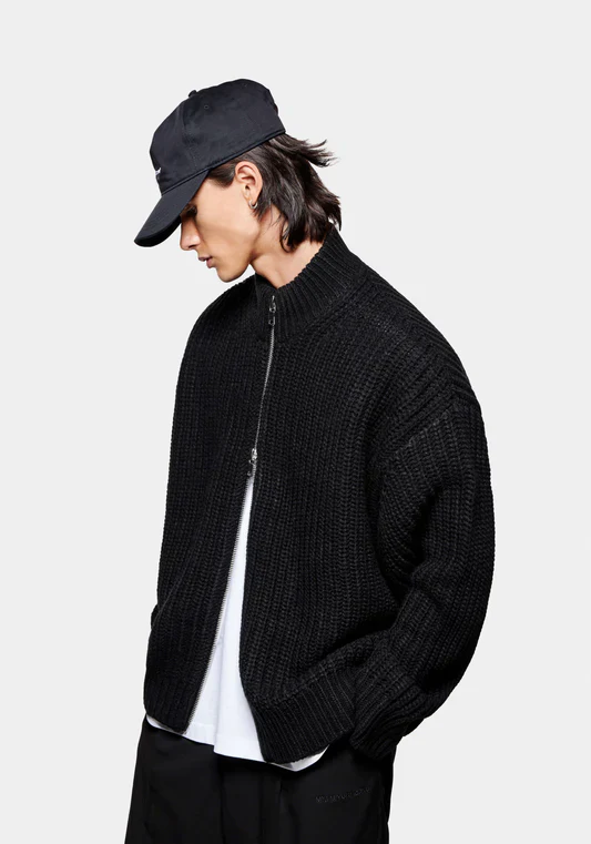 Oversized Fit Chunky Rib Knit Track Jacket - Image 3