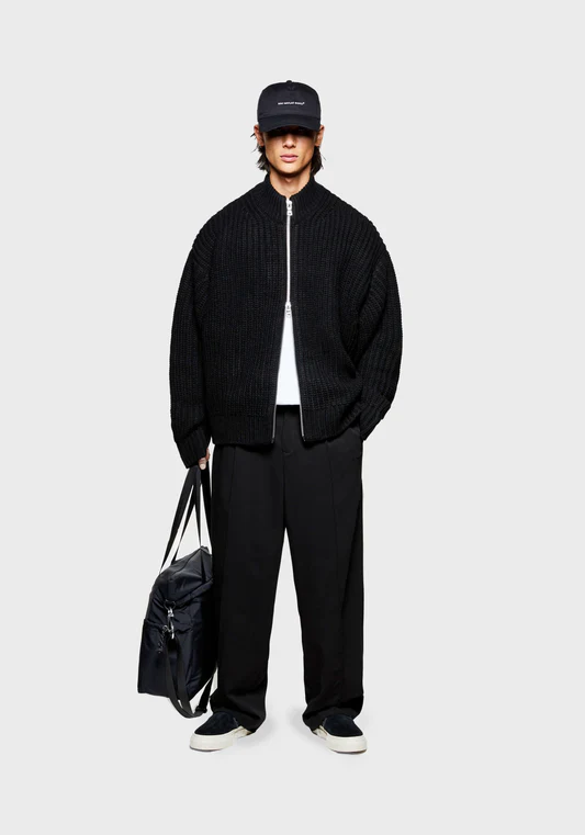 Oversized Fit Chunky Rib Knit Track Jacket - Image 4