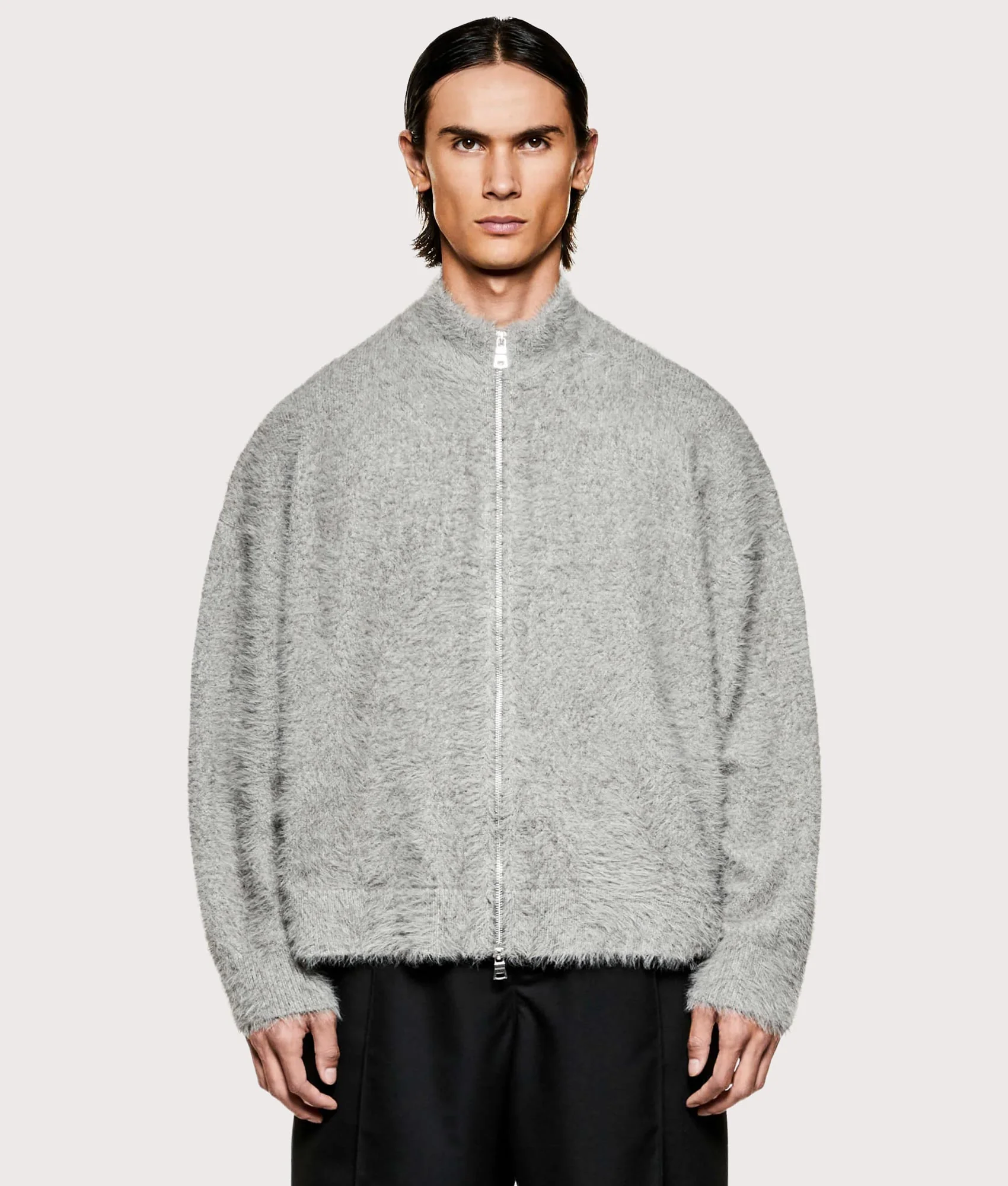 Faux Alpaca Knit Track Jacket
