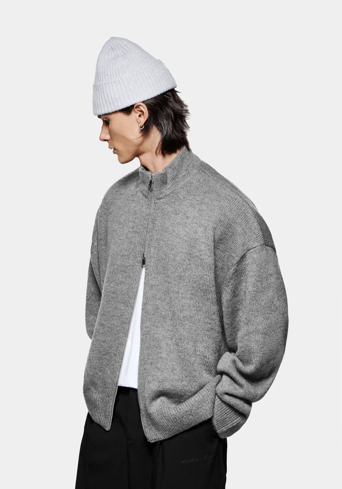 Oversized Fit Mohair Blend Knit Track Jacket