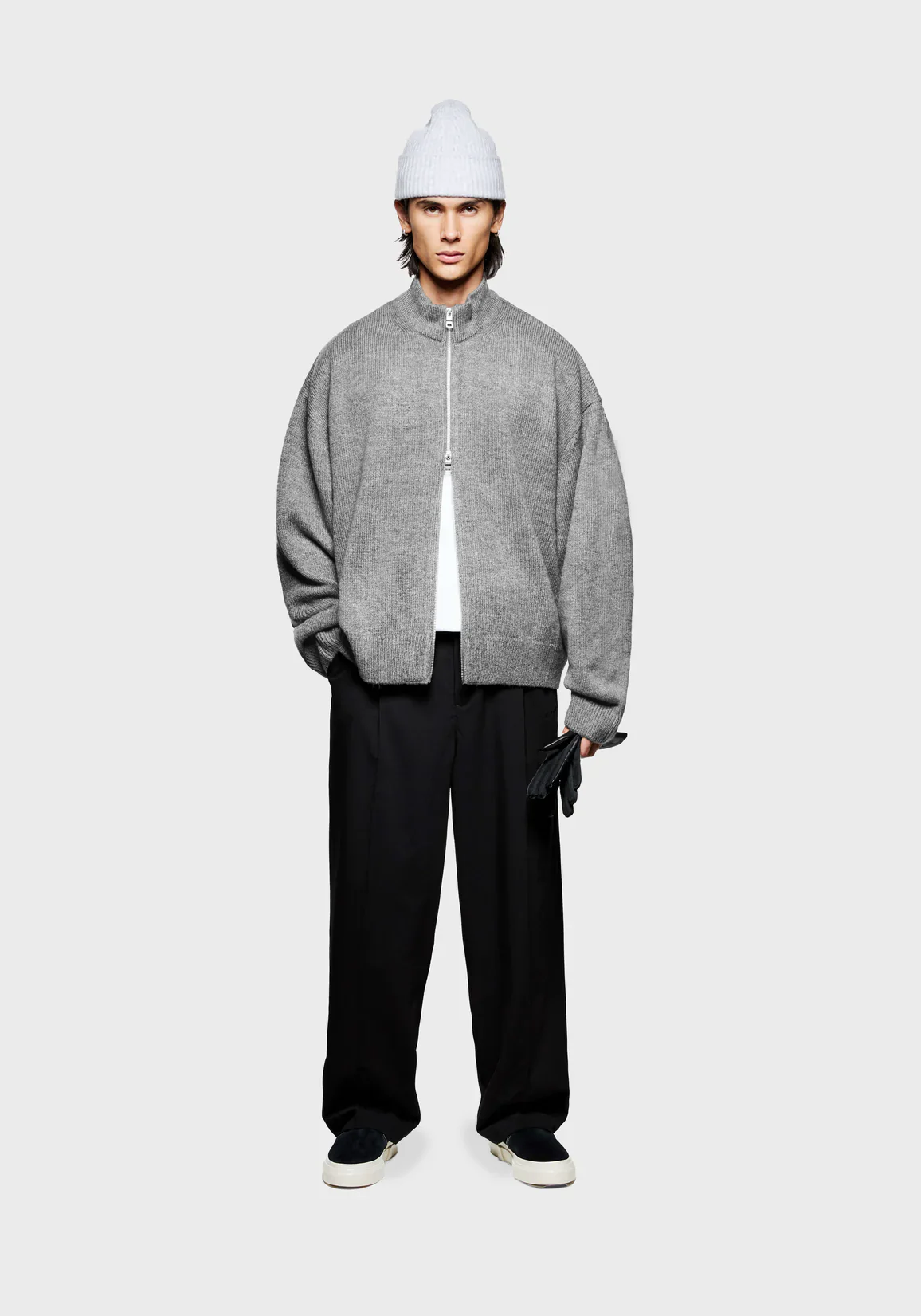 Oversized Fit Mohair Blend Knit Track Jacket - Image 2