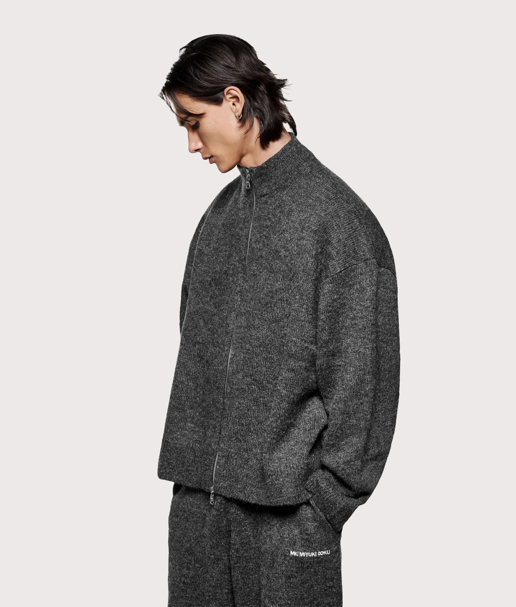 Oversized Fit Mohair Blend Knit Track Jacket - Image 2