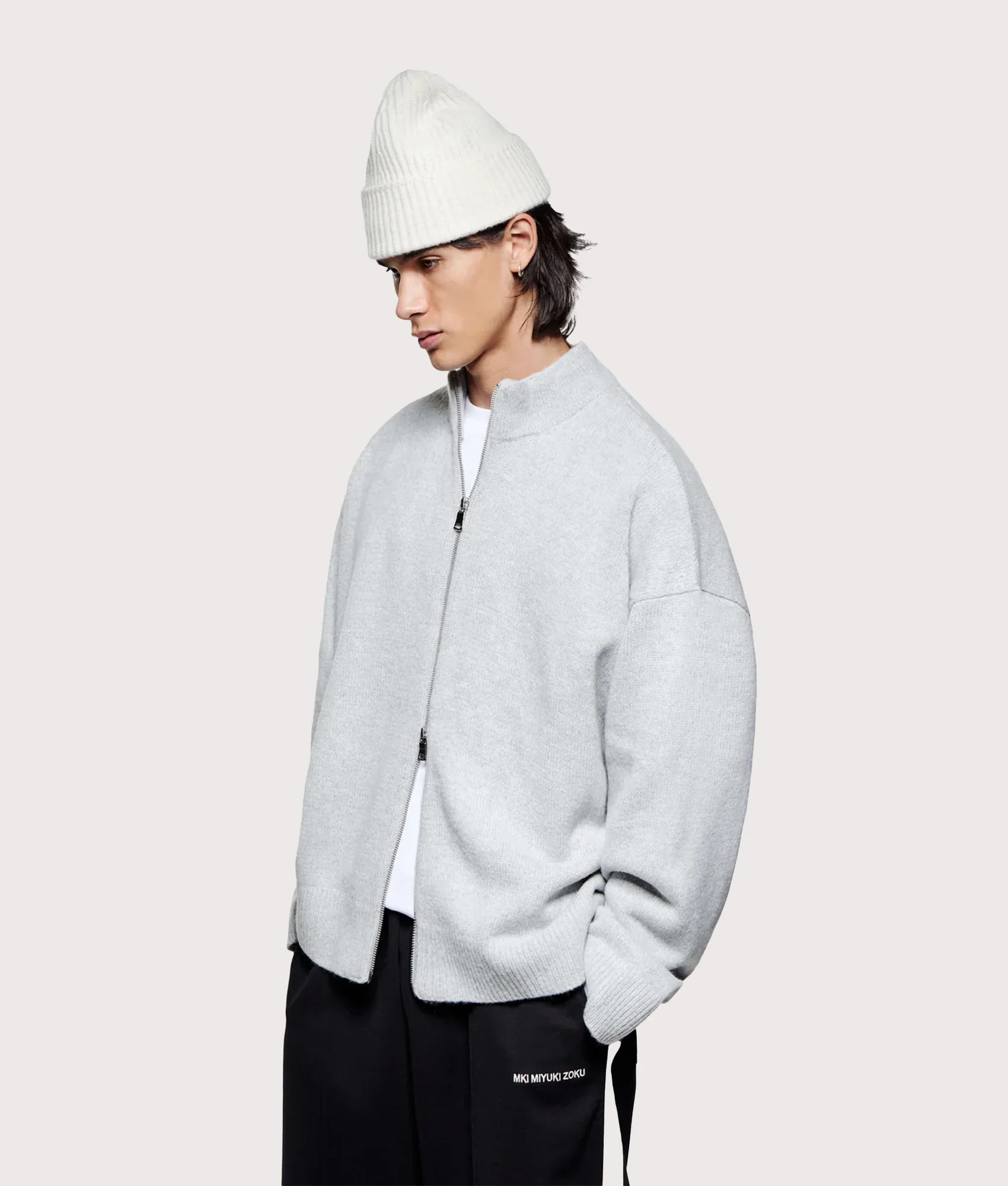 Oversized Fit Mohair Blend Knit Track Jacket - Image 2