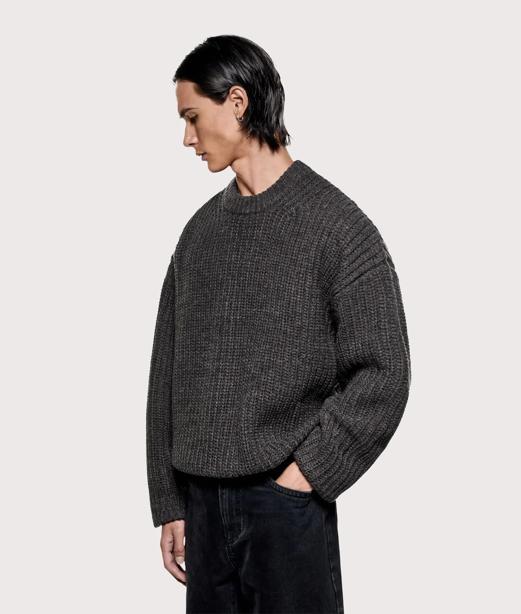 Oversized Chunky Rib Knit Crewneck Jumper - Image 3