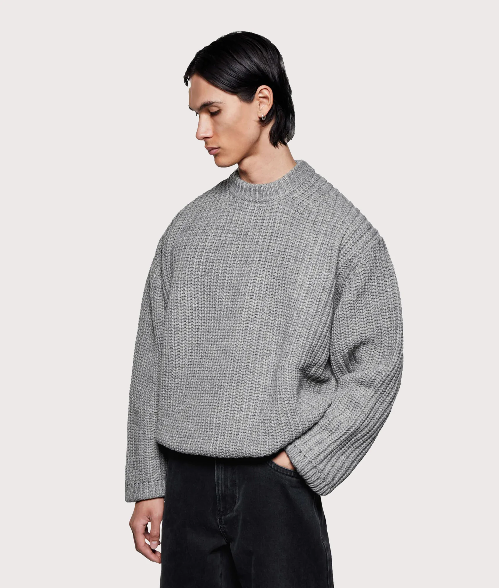 Oversized Chunky Rib Knit Crewneck Jumper - Image 4