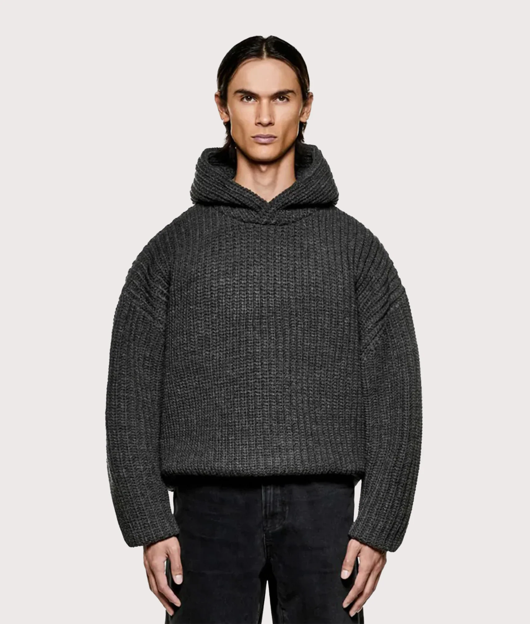 Oversized Chunky Rib Knit Hoodie