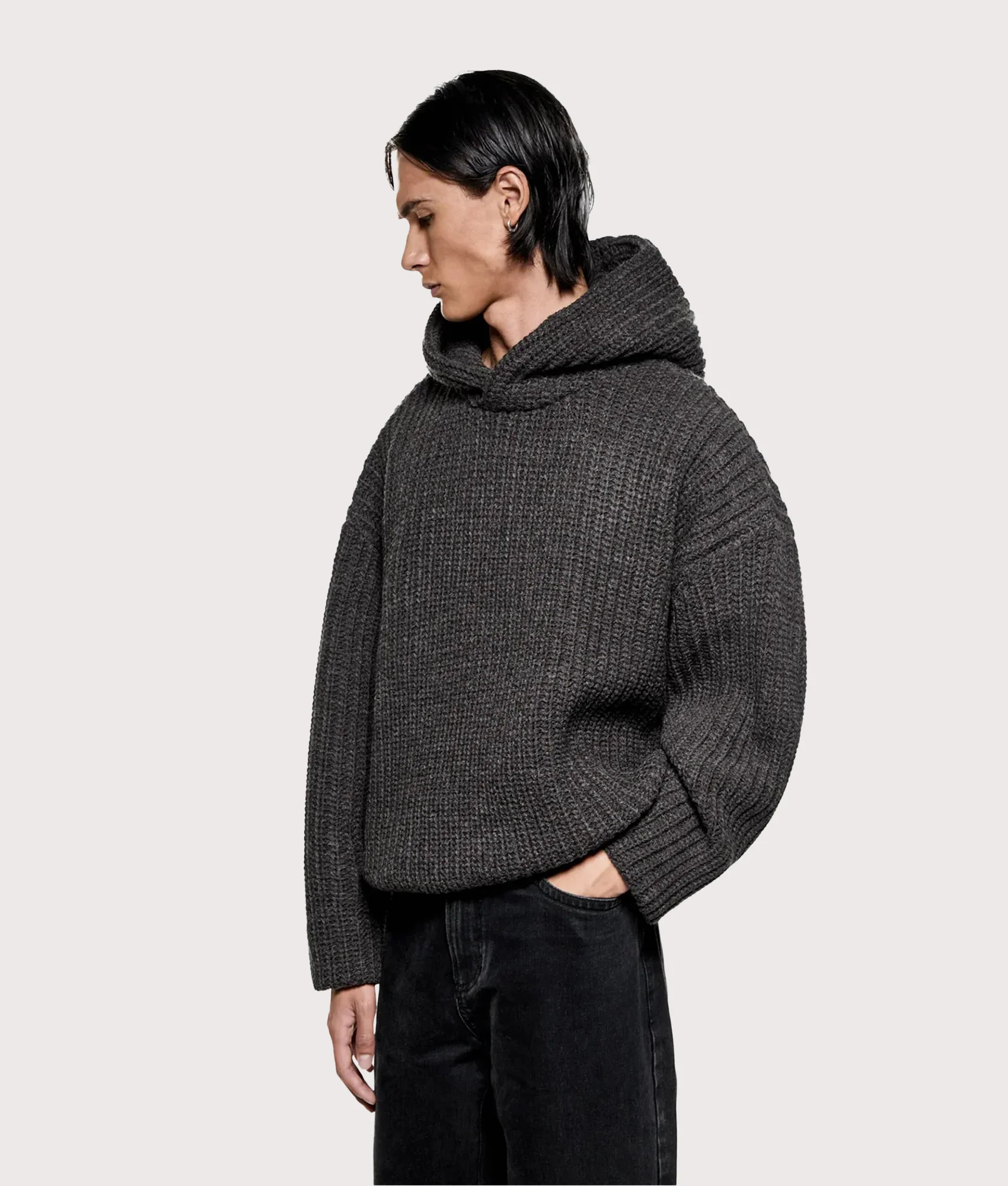 Oversized Chunky Rib Knit Hoodie - Image 4