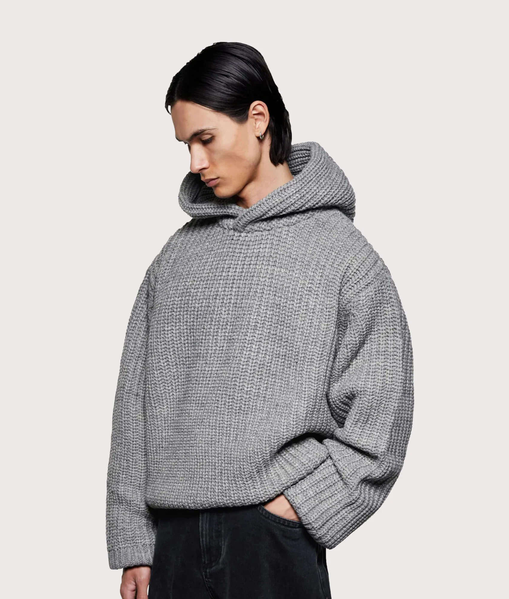 Oversized Chunky Rib Knit Hoodie - Image 3