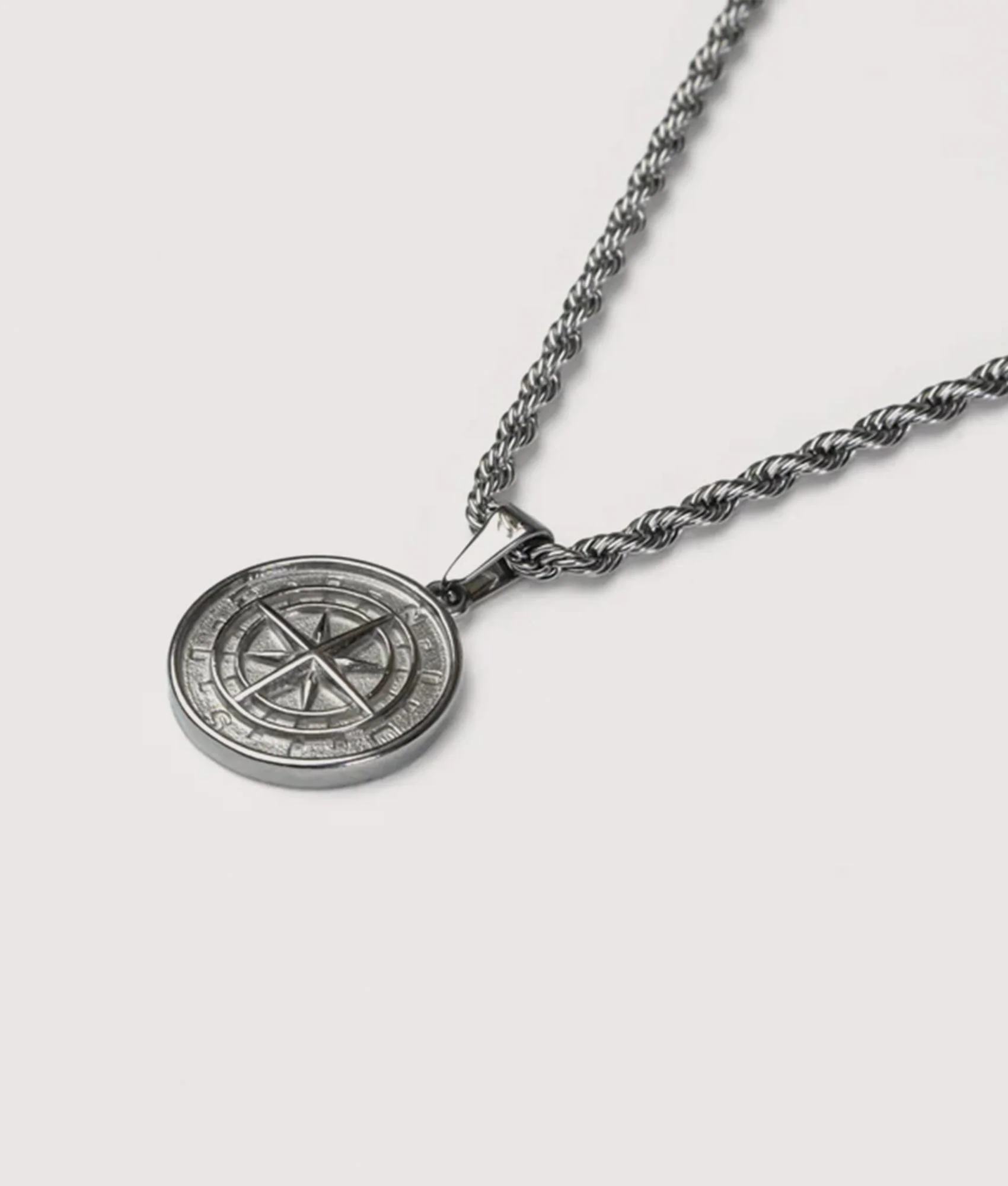 Silver Stainless Steel Compass Pendant 22" - Image 2