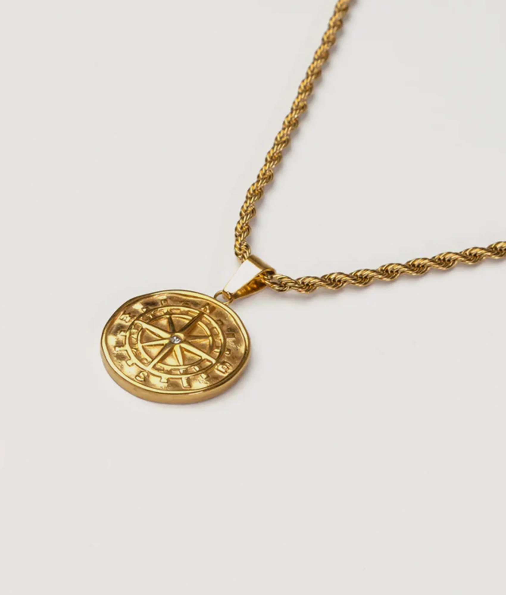 Gold Stainless Steel Compass Pendant 22" - Image 2