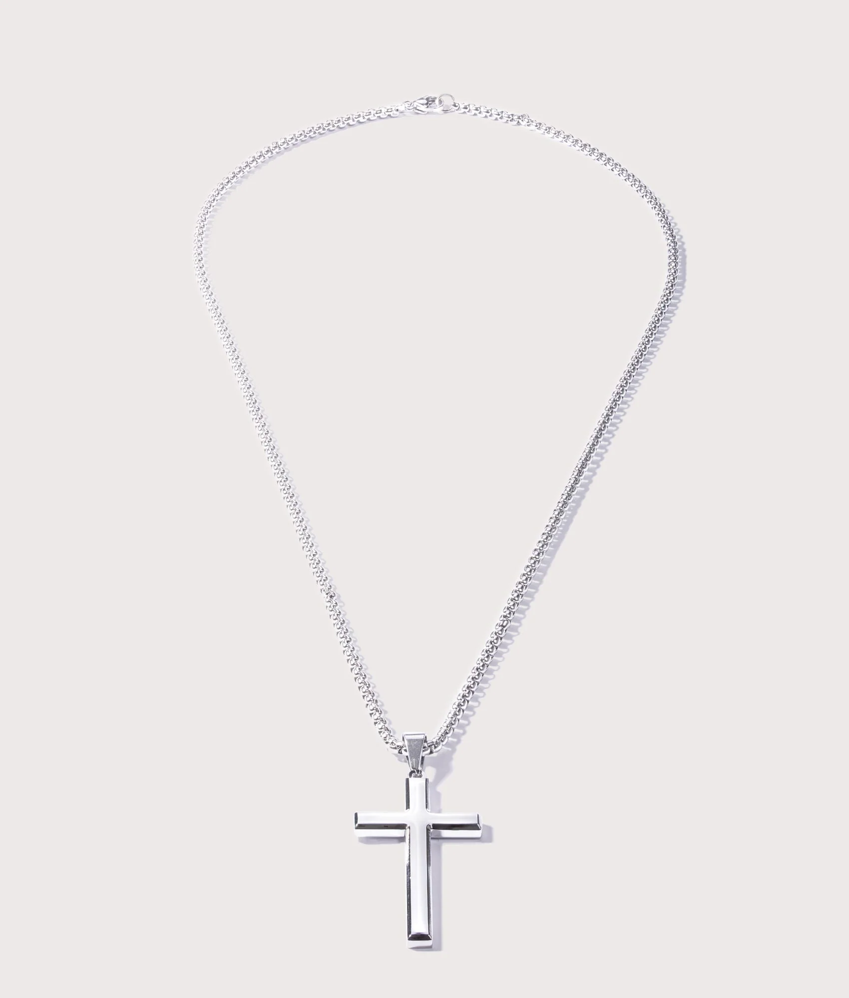 Silver Stainless Steel Cross Pendant 24"