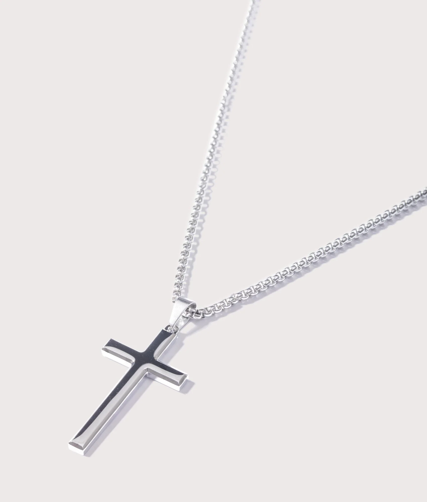 Silver Stainless Steel Cross Pendant 24" - Image 2