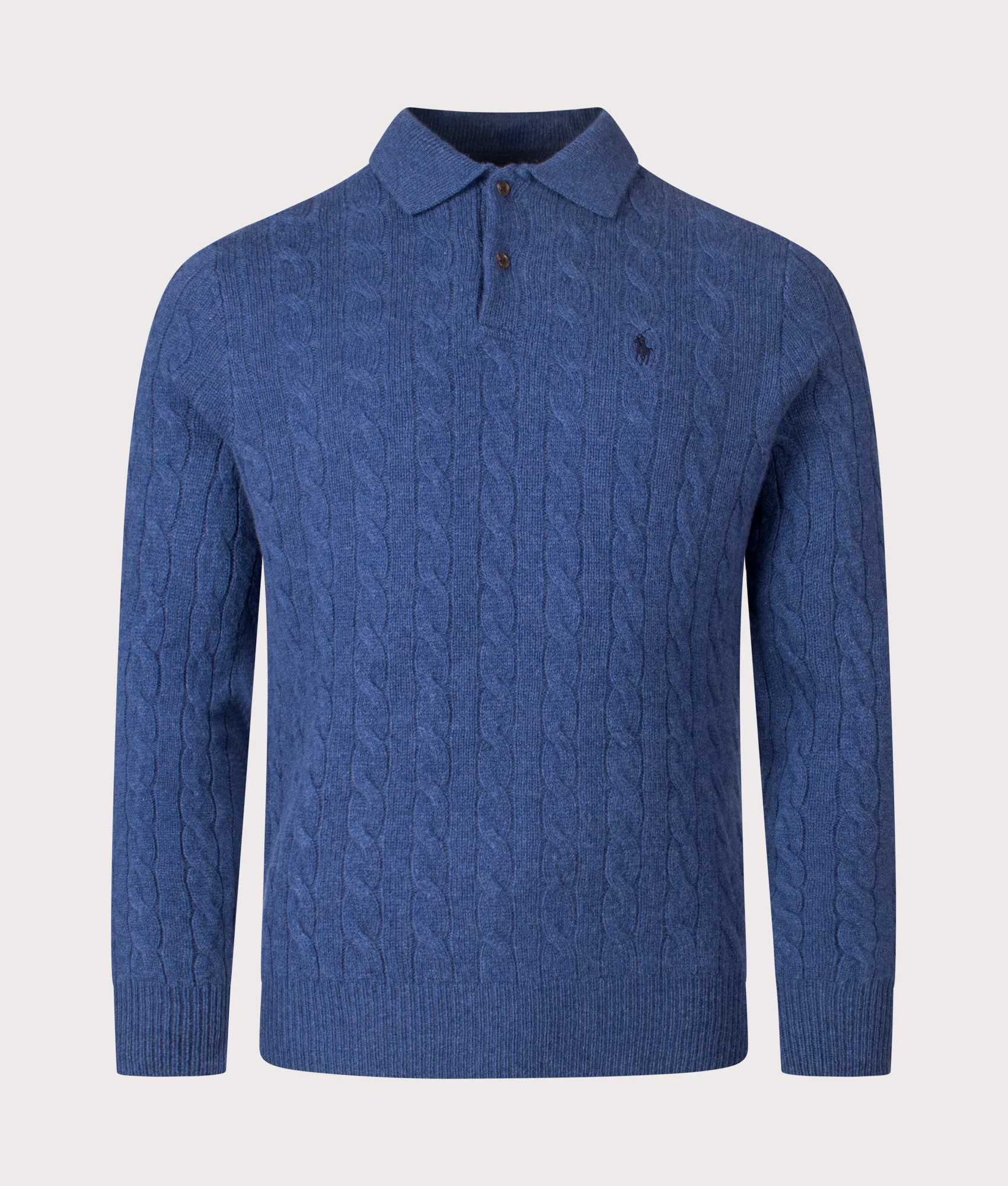 Cable Knit Cashmere Polo Neck Jumper