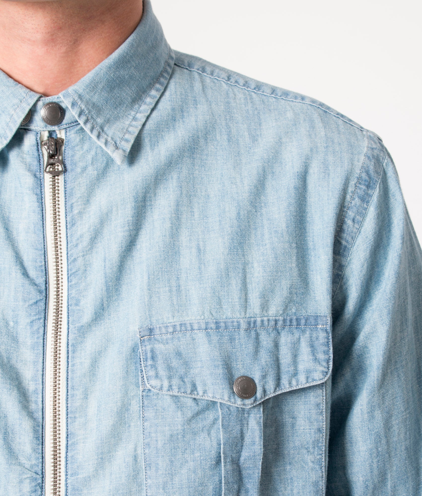 Relaxed Fit Zip Through Chambray Overshirt - Image 2