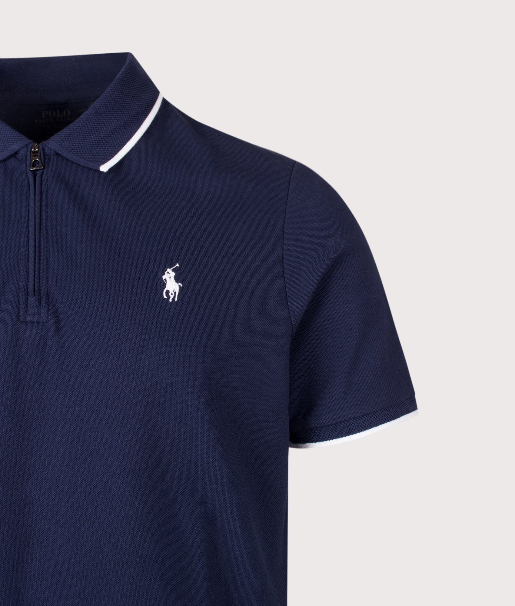 Classic Fit Stretch Mesh Zip Polo Shirt - Image 2