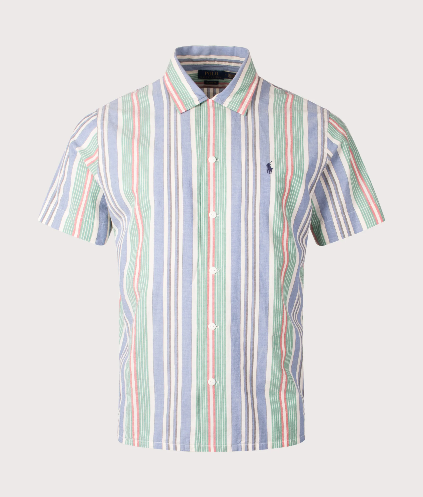 Classic Fit Short Sleeve Striped Chambray Camp Shirt