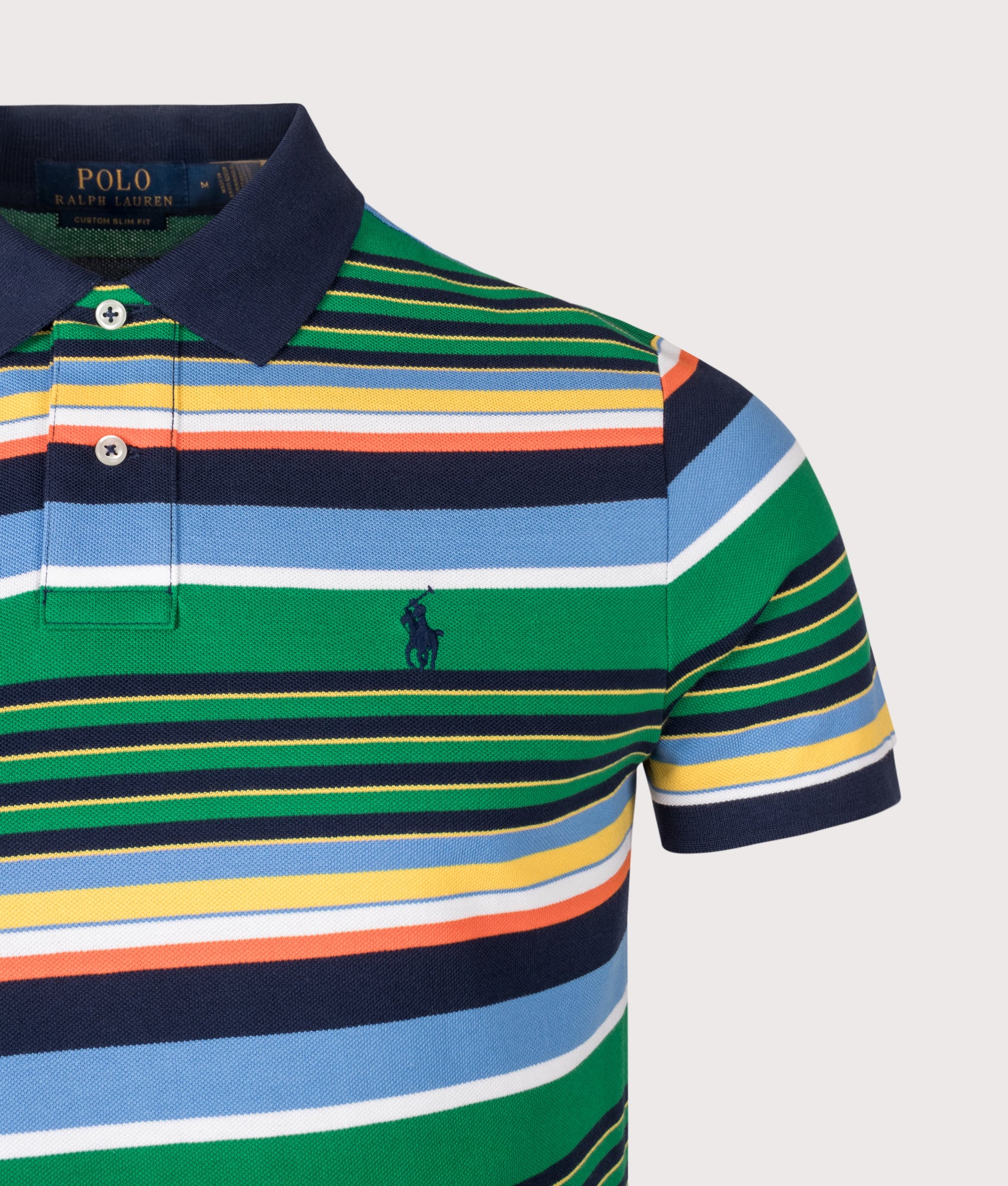 Custom Slim Fit Striped Mesh Polo Shirt - Image 2