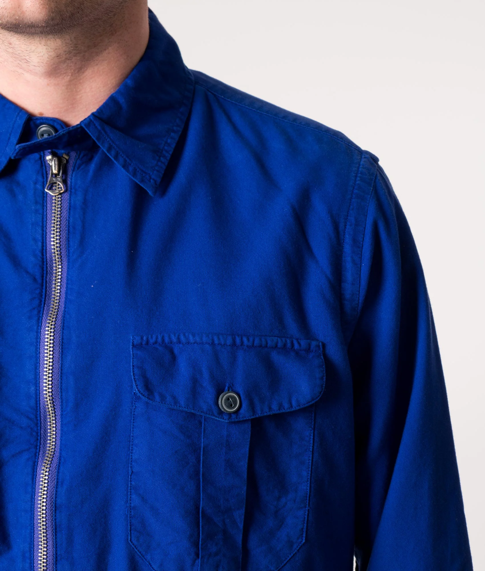 Classic Fit Zip Through Oxford Sport Overshirt - Image 3