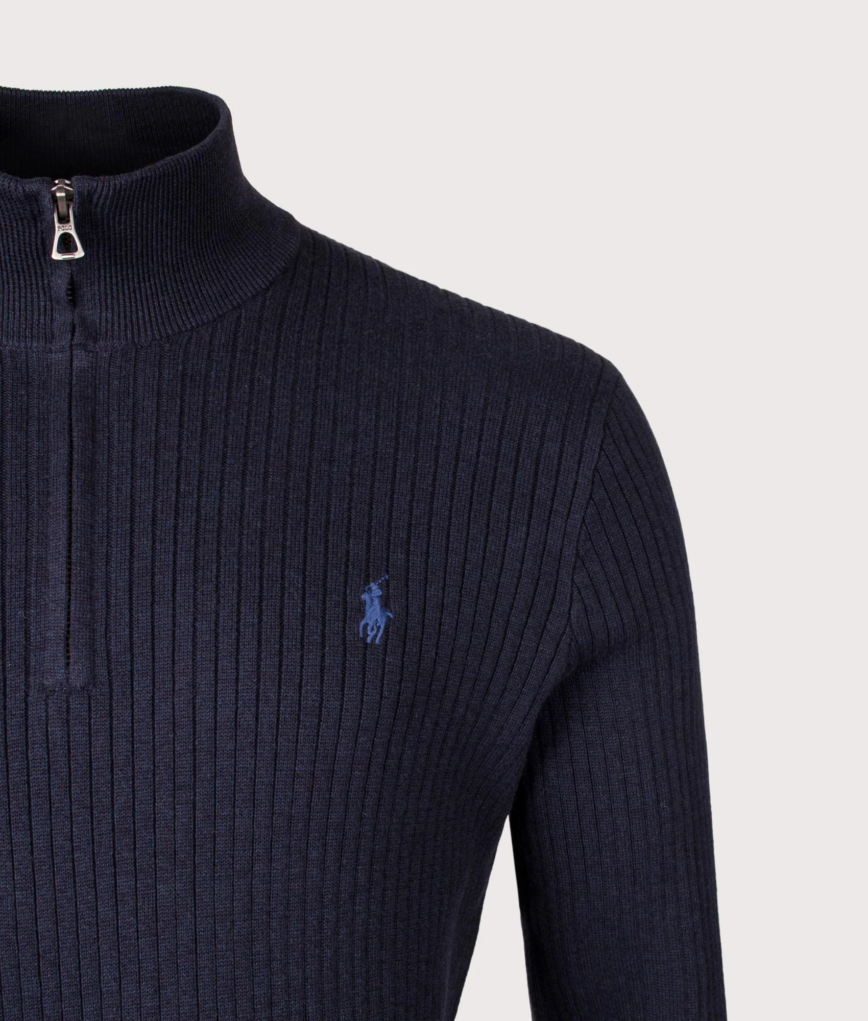 Rib Knit Cotton Quarter Zip Sweatshirt - Image 2