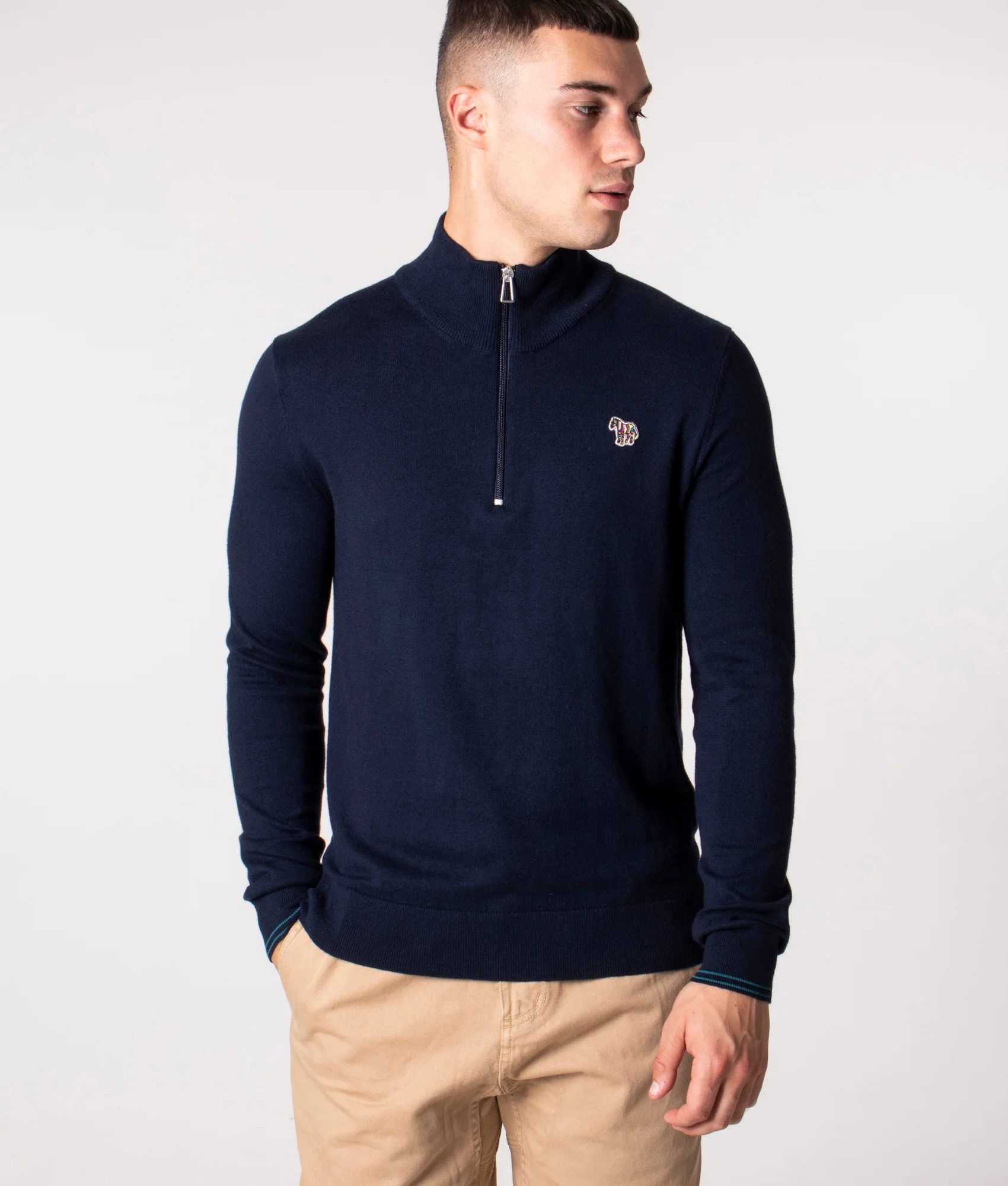 Regular Fit Half Zip Zebra Badge Knit Jumper