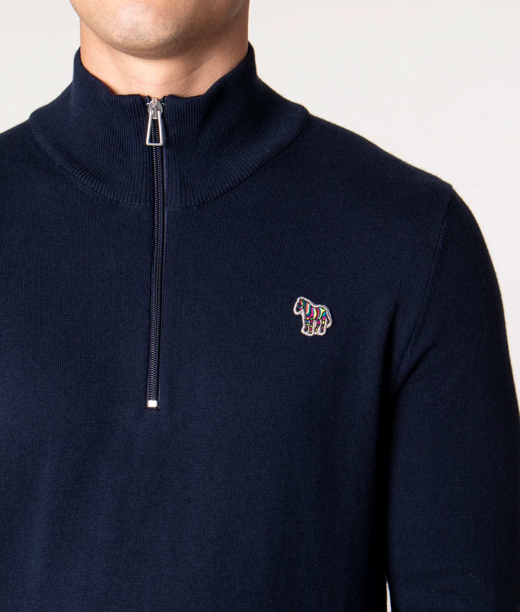 Regular Fit Half Zip Zebra Badge Knit Jumper - Image 2