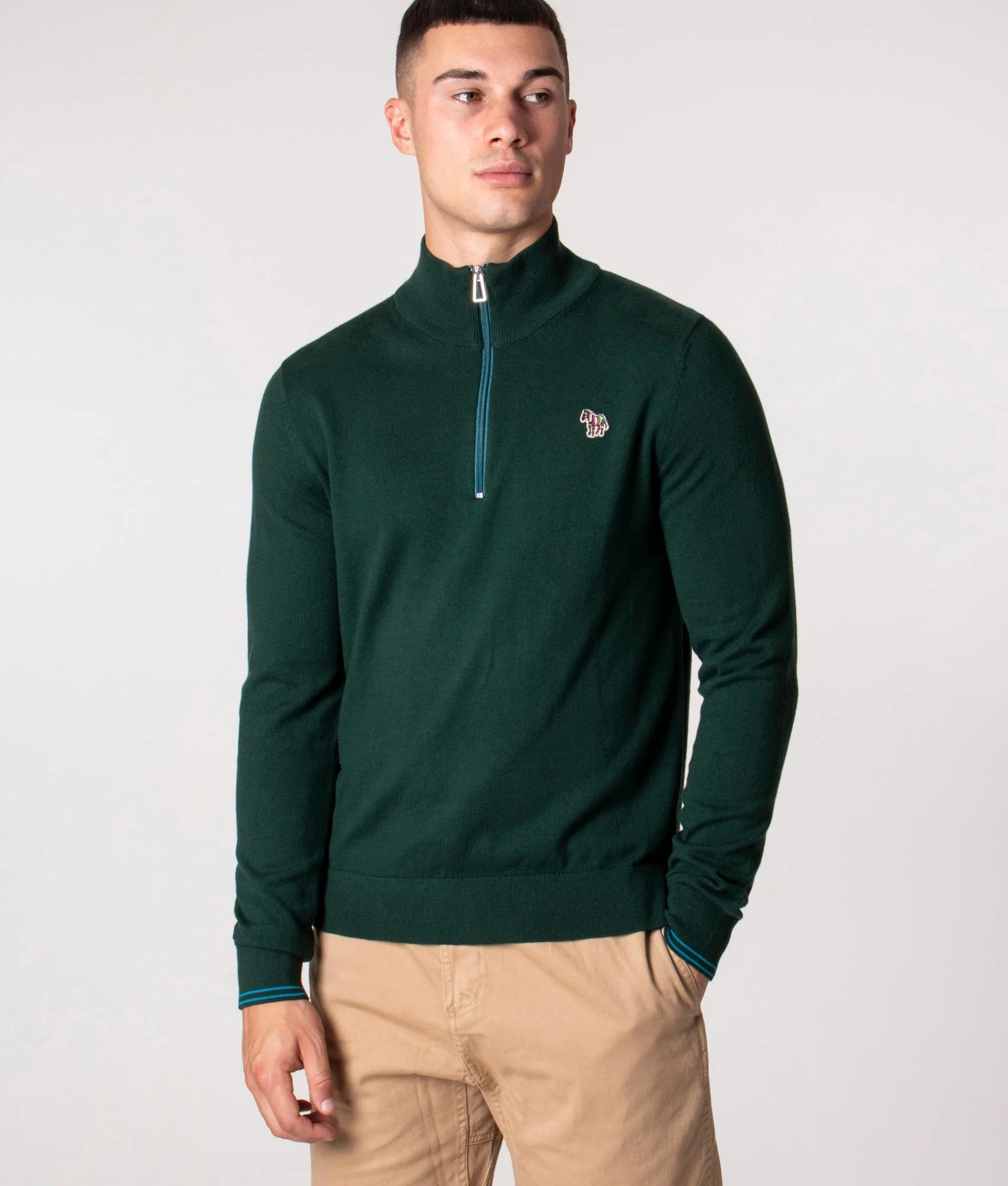 Regular Fit Quarter Zip Zebra Badge Jumper