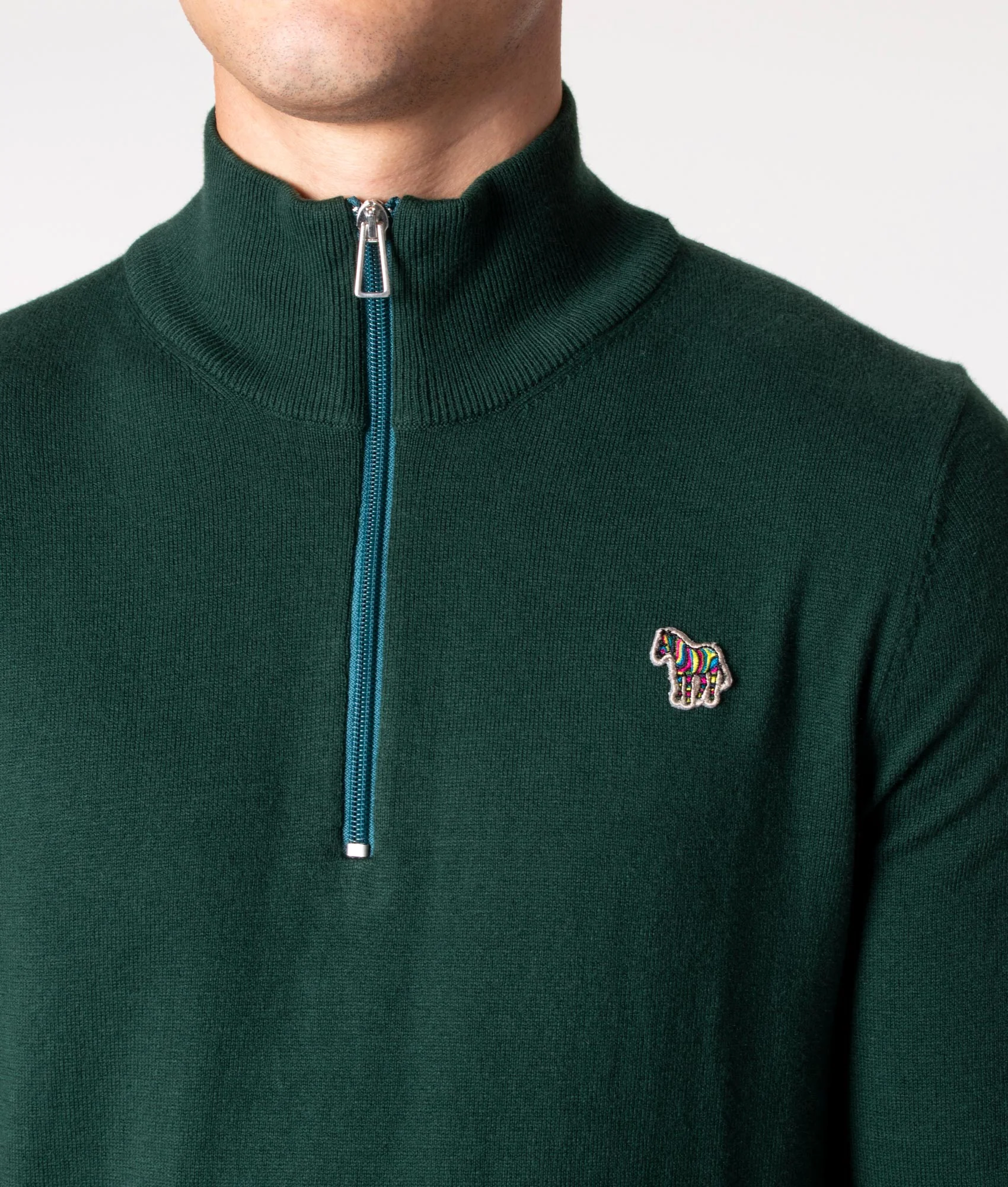 Regular Fit Quarter Zip Zebra Badge Jumper - Image 2