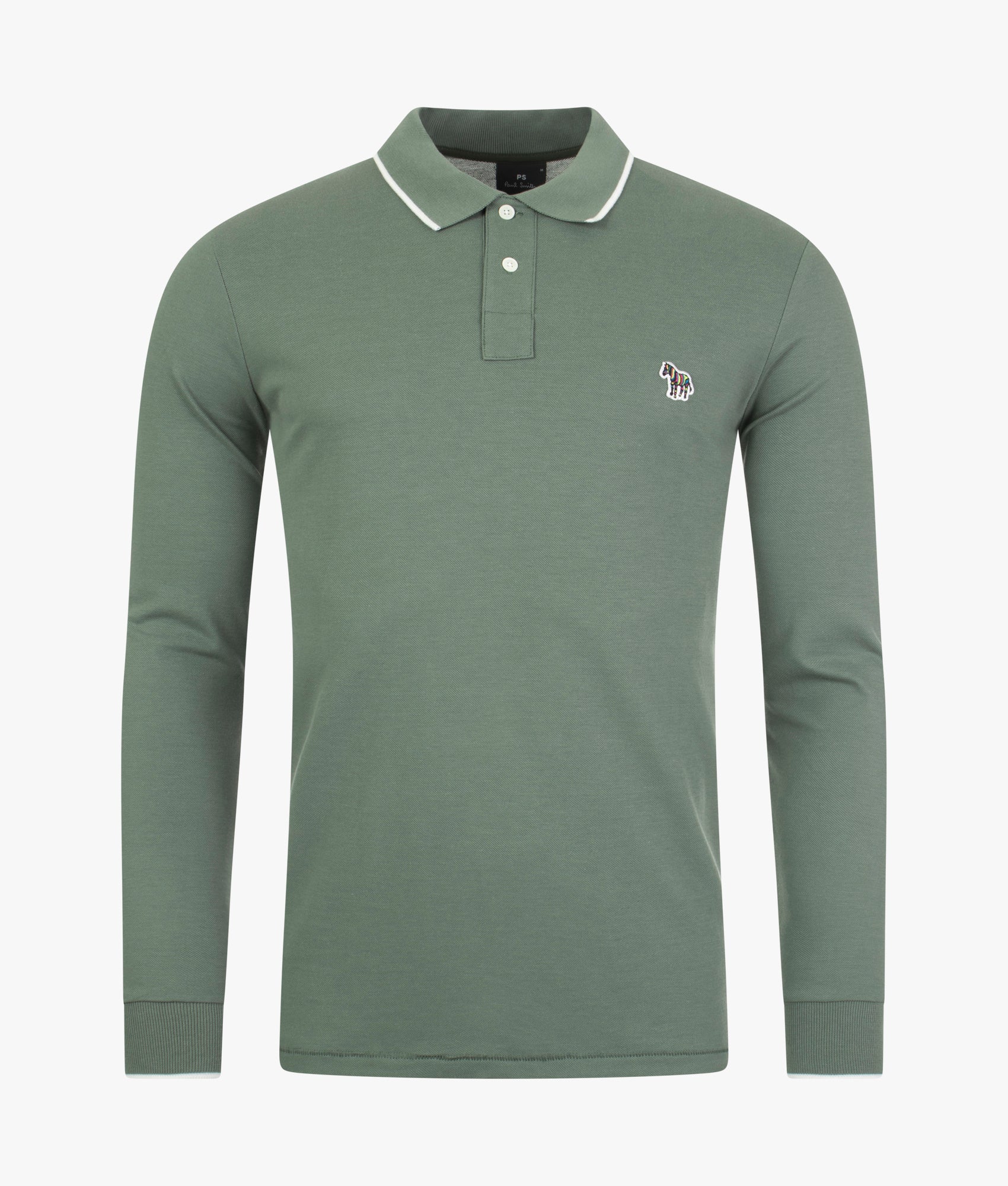Regular Fit Long Sleeve Zebra Logo Tipped Polo Shirt