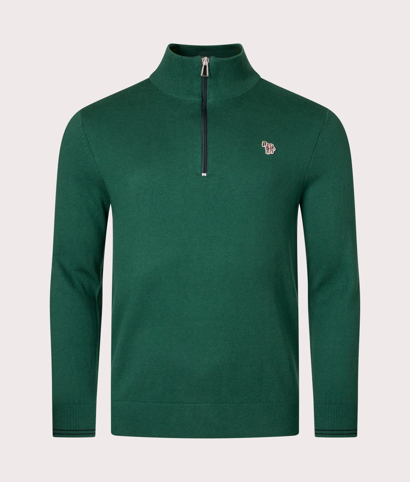 Regular Fit Quarter Zip Zebra Badge Knit Jumper