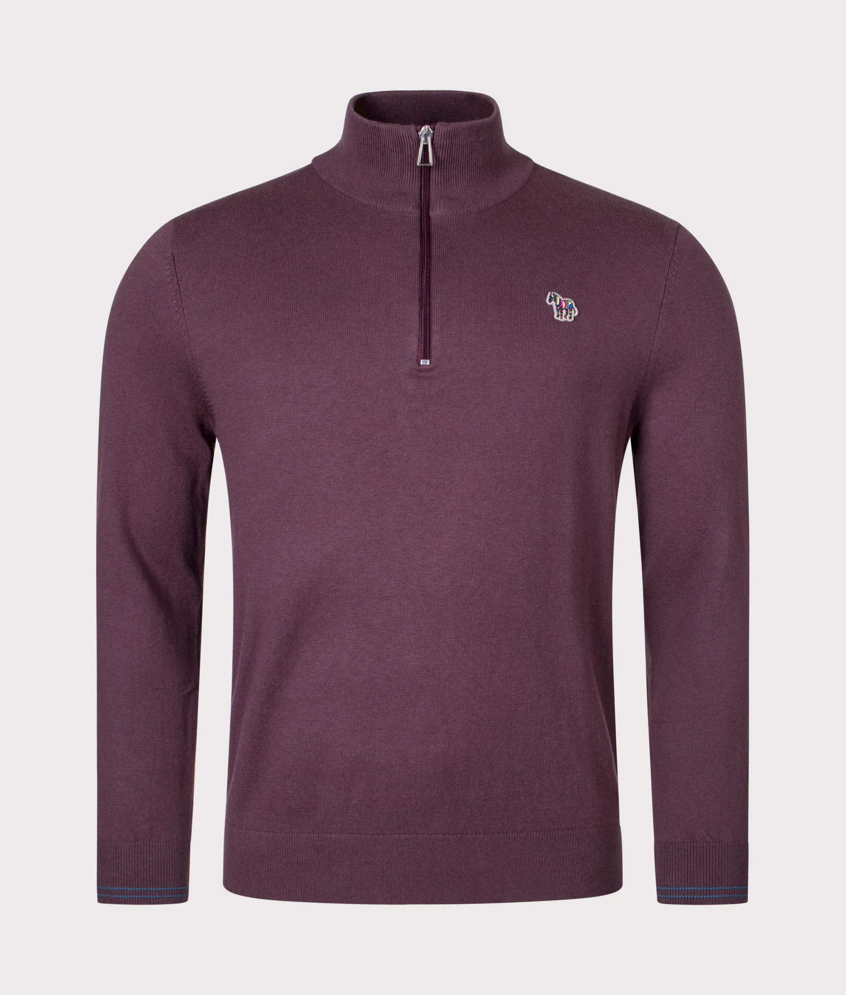 Regular Fit Quarter Zip Zebra Badge Knit Jumper
