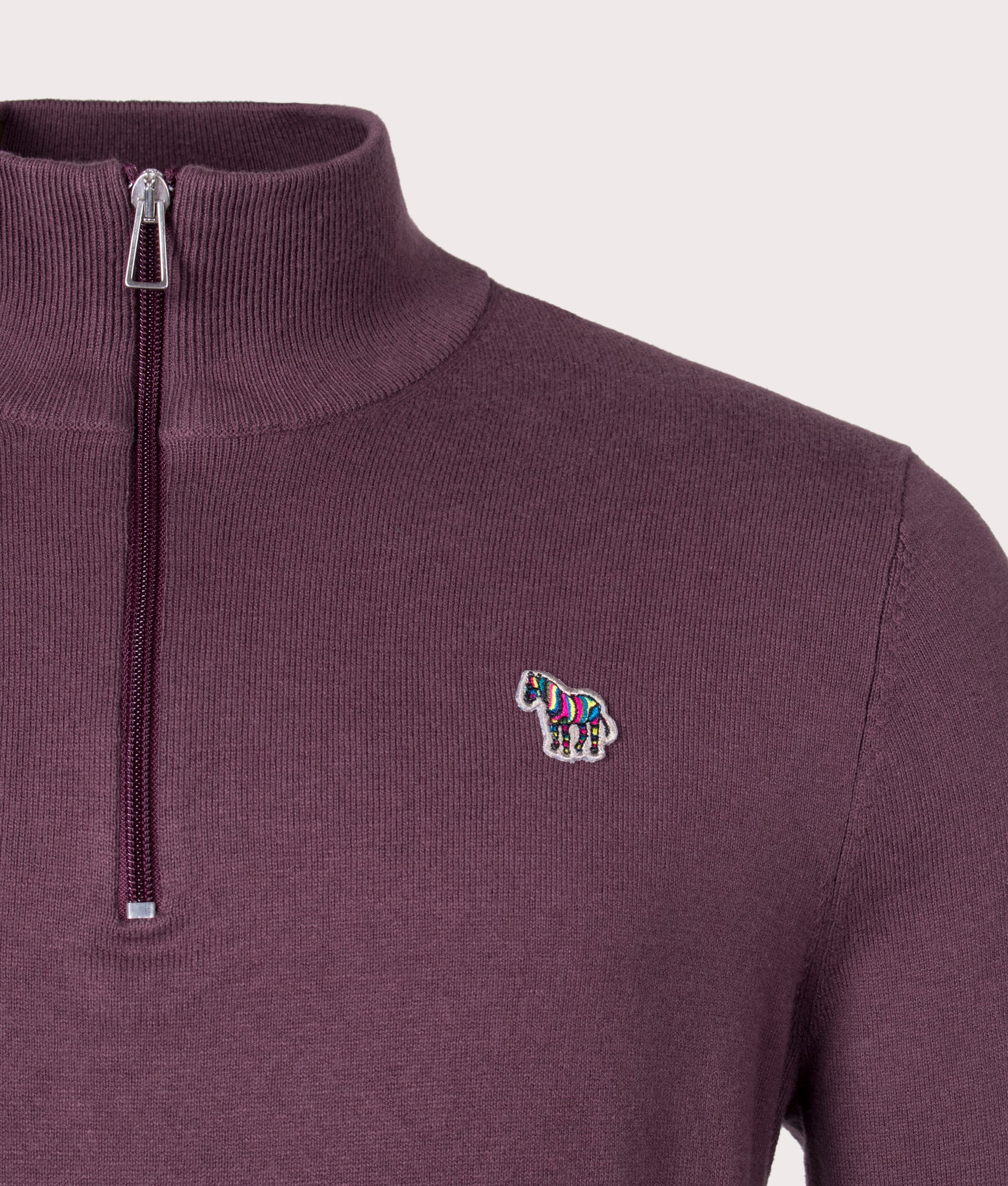 Regular Fit Quarter Zip Zebra Badge Knit Jumper - Image 2